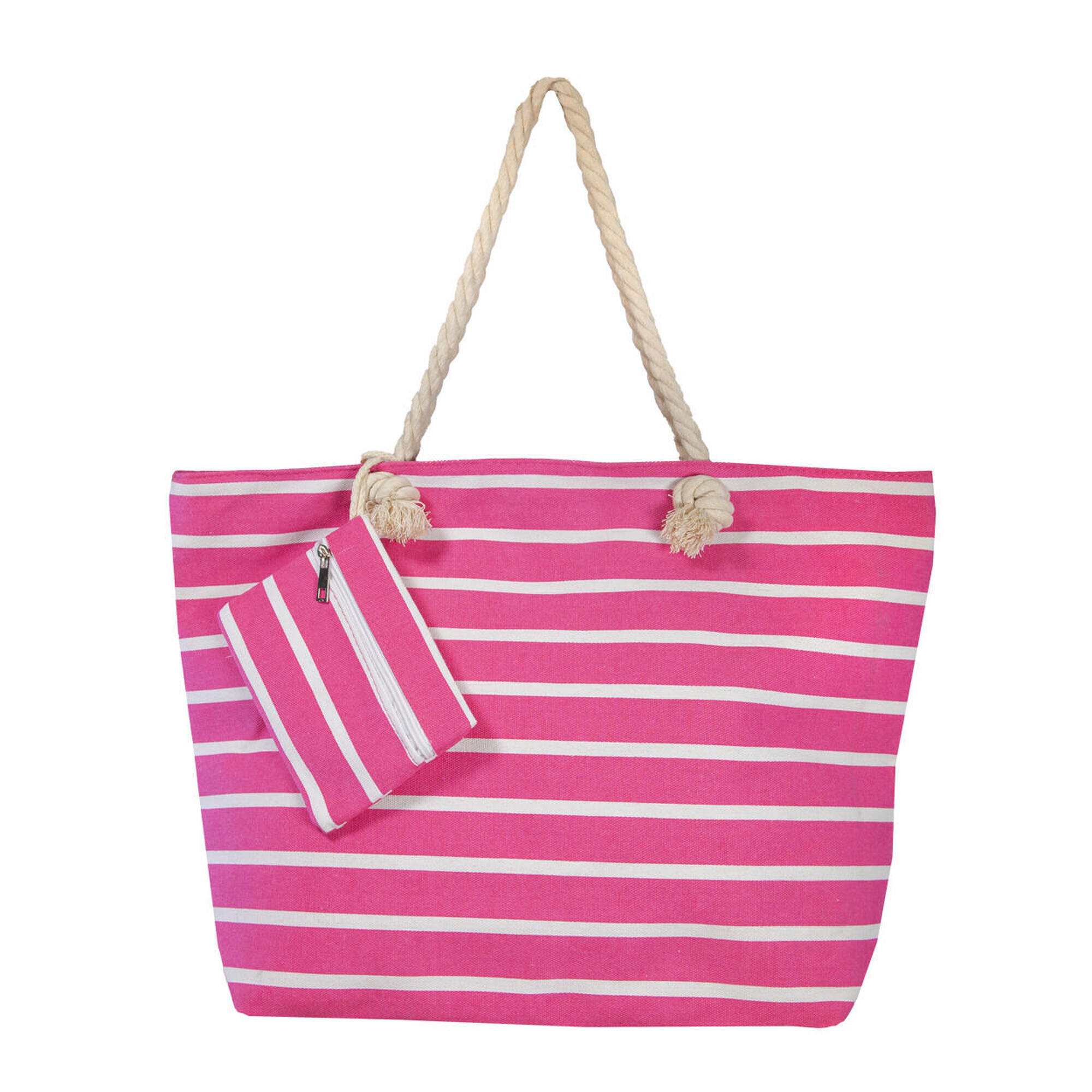 Sun & Surf - Sac De Plage Imprimé Avec Porte-monnaie À Rayures Rose - Sac - Rose - Decathlon