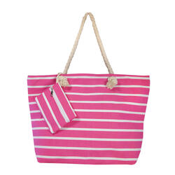 SAC DE PLAGE IMPRIMÉ AVEC PORTE-MONNAIE À RAYURES ROSE