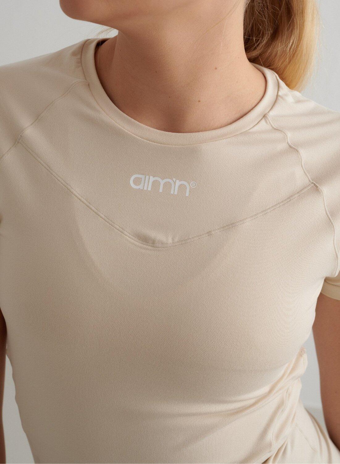 Dames Yoga T-shirt met Korte Mouwen Zacht Vochtafvoerend Crème 4/4