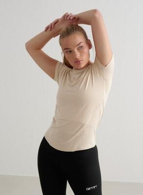 Dames yoga t-shirt met korte mouwen zacht vochtafvoerend crème