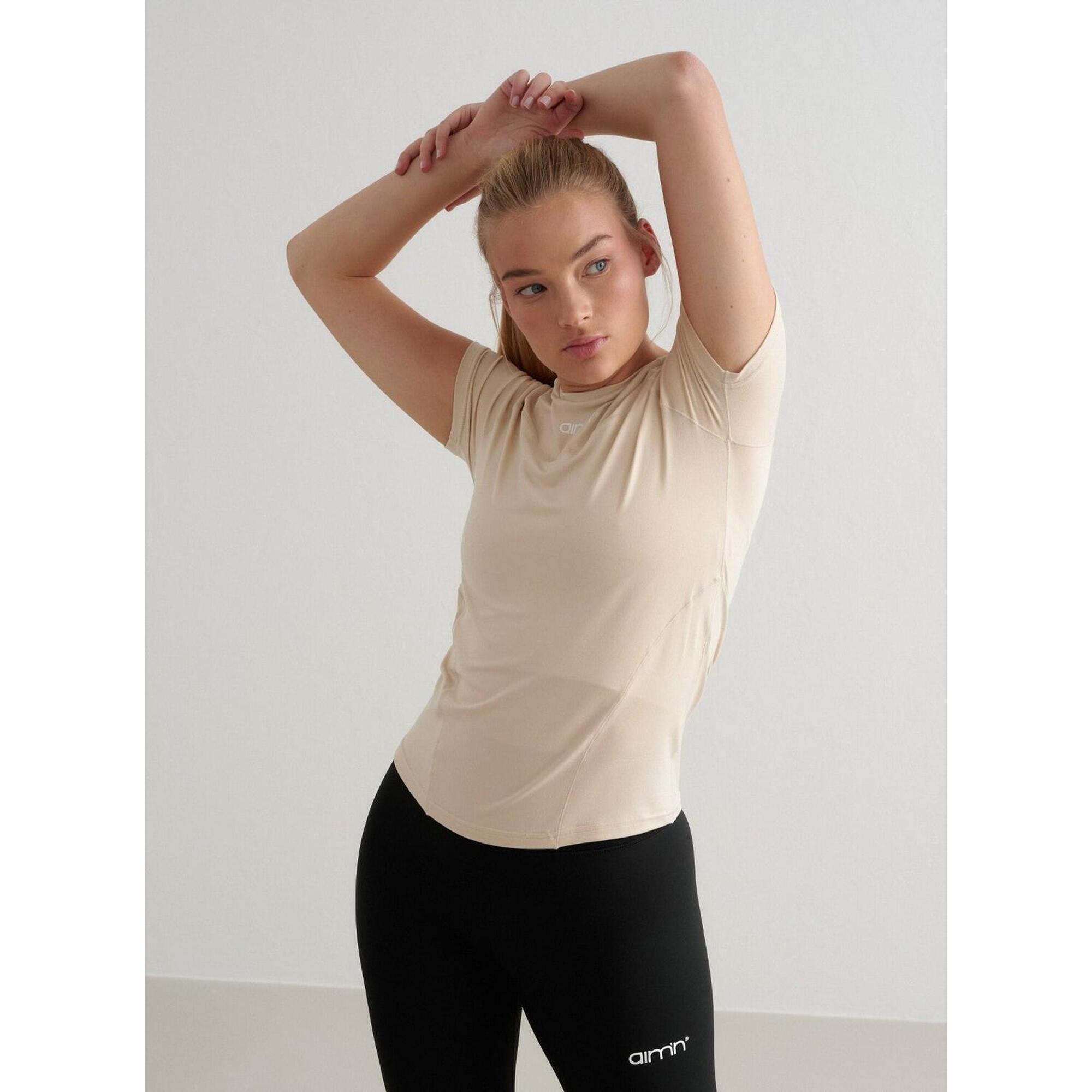 Aim'n - Femme Yoga T-shirt Manches Courtes Doux Évacuant L'Humidité Beige - T-shirt Manches Courtes - Blanc - 32 3xs - Decathlon