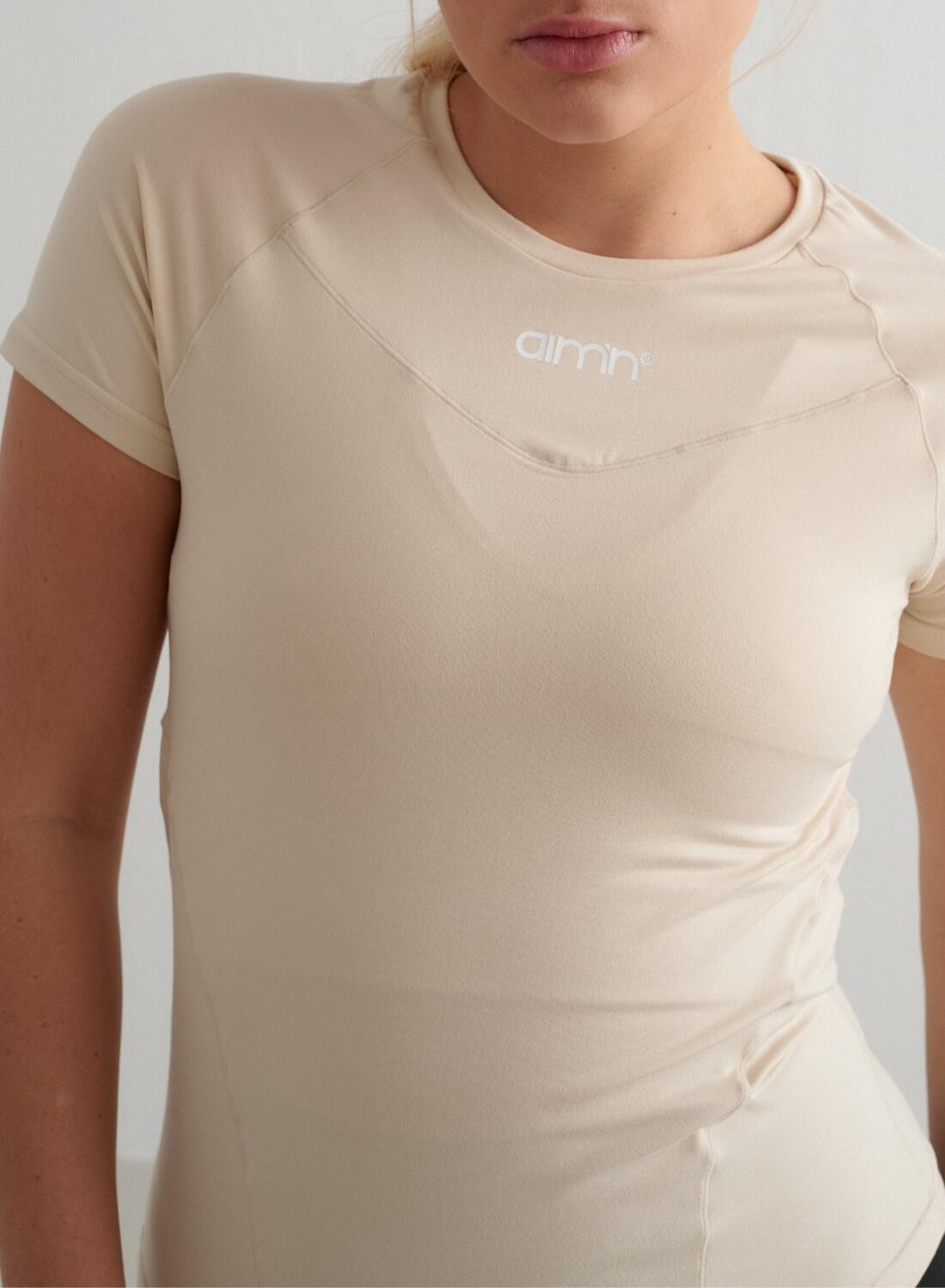 Dames Yoga T-shirt met Korte Mouwen Zacht Vochtafvoerend Crème 2/4
