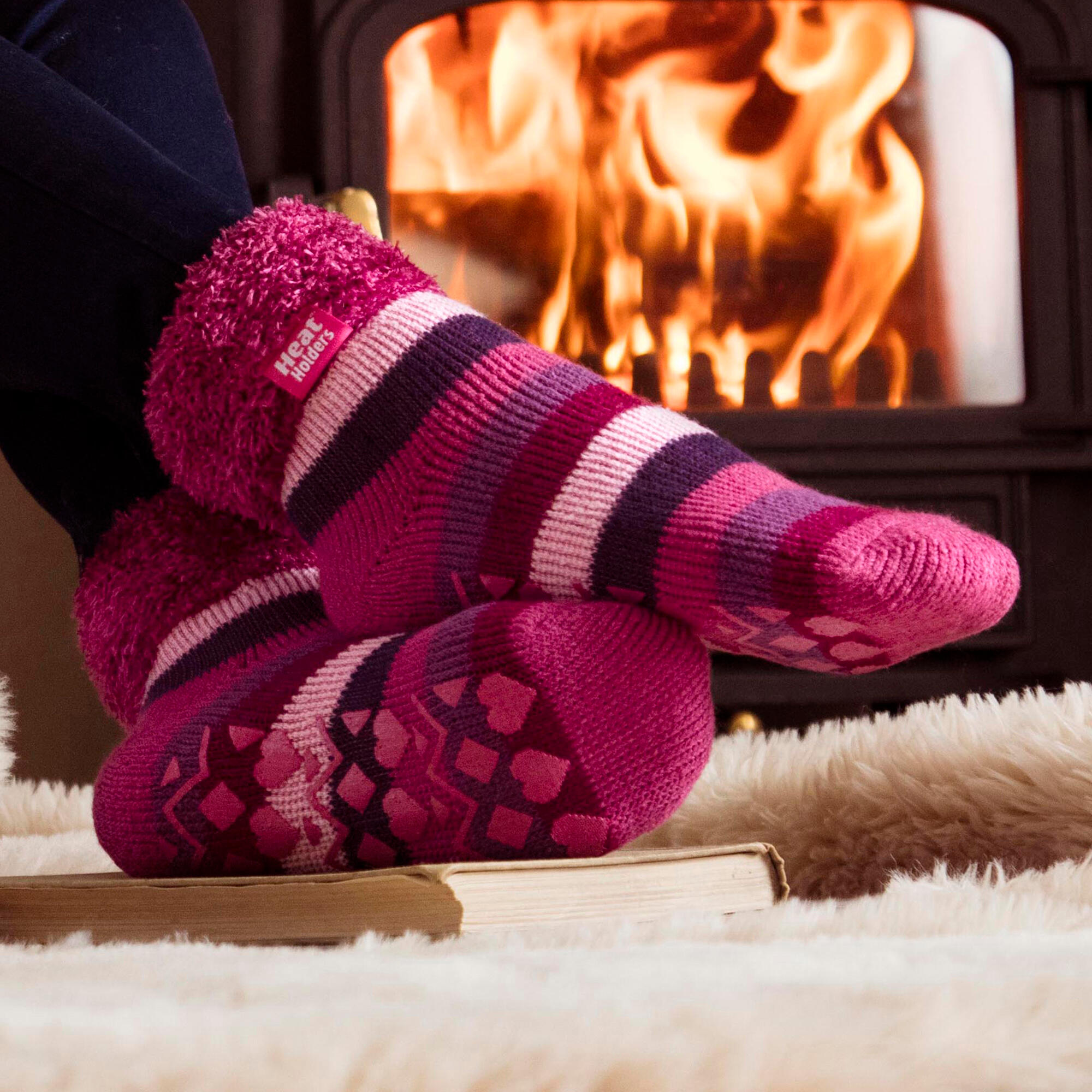 Ladies Stripe Lounge Socks With Lure 4/6