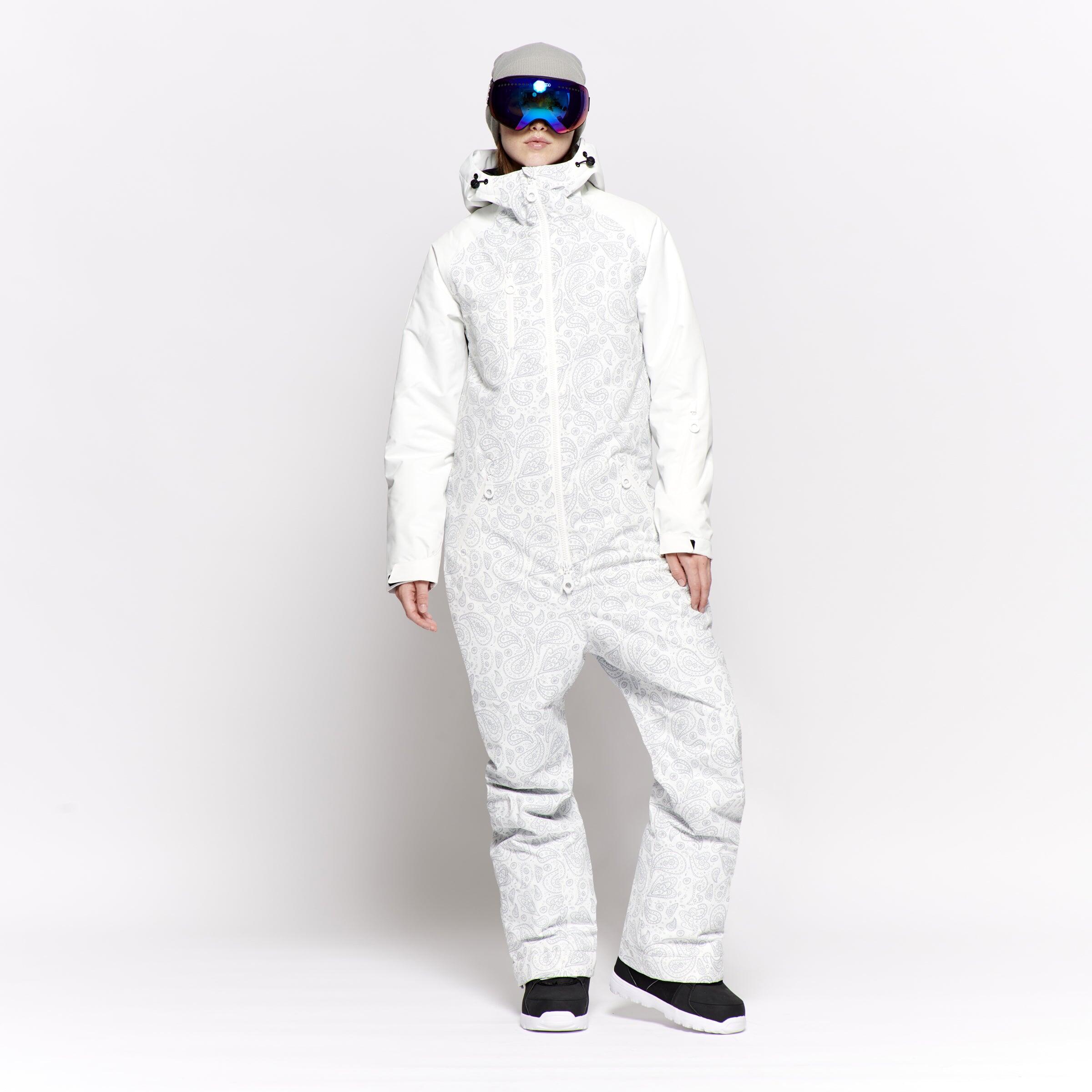 ONESKEE Women's Snow Suit, White Paisley