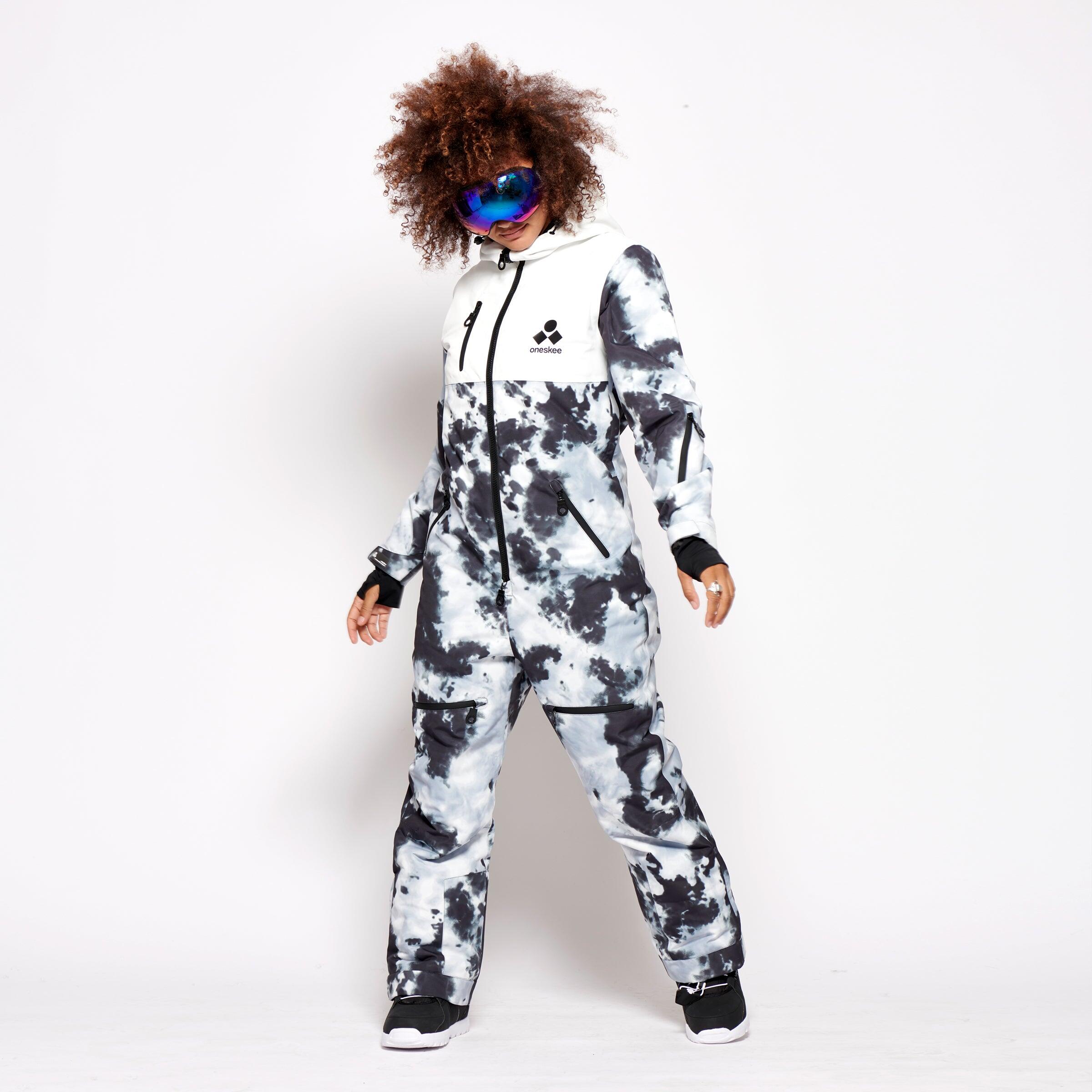 ONESKEE Women's Snow Suit, White Tie Dye