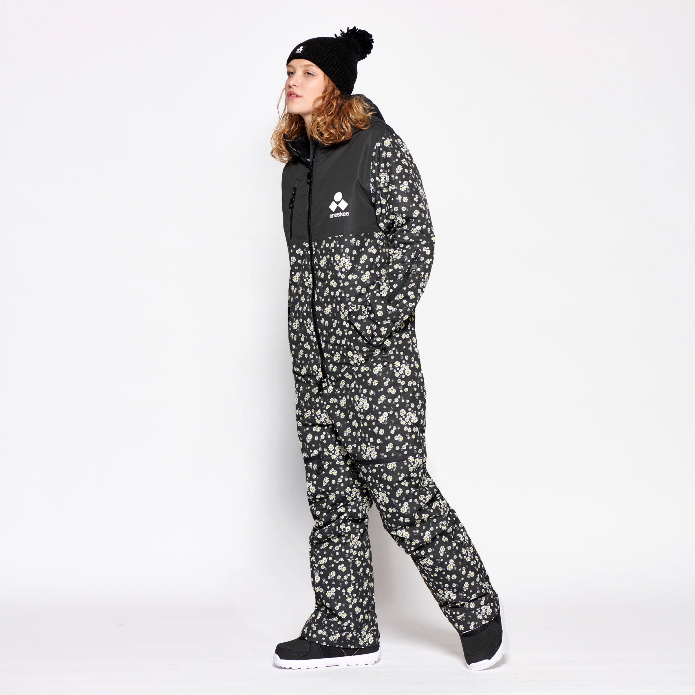ONESKEE Women's Snow Suit, Black Floral