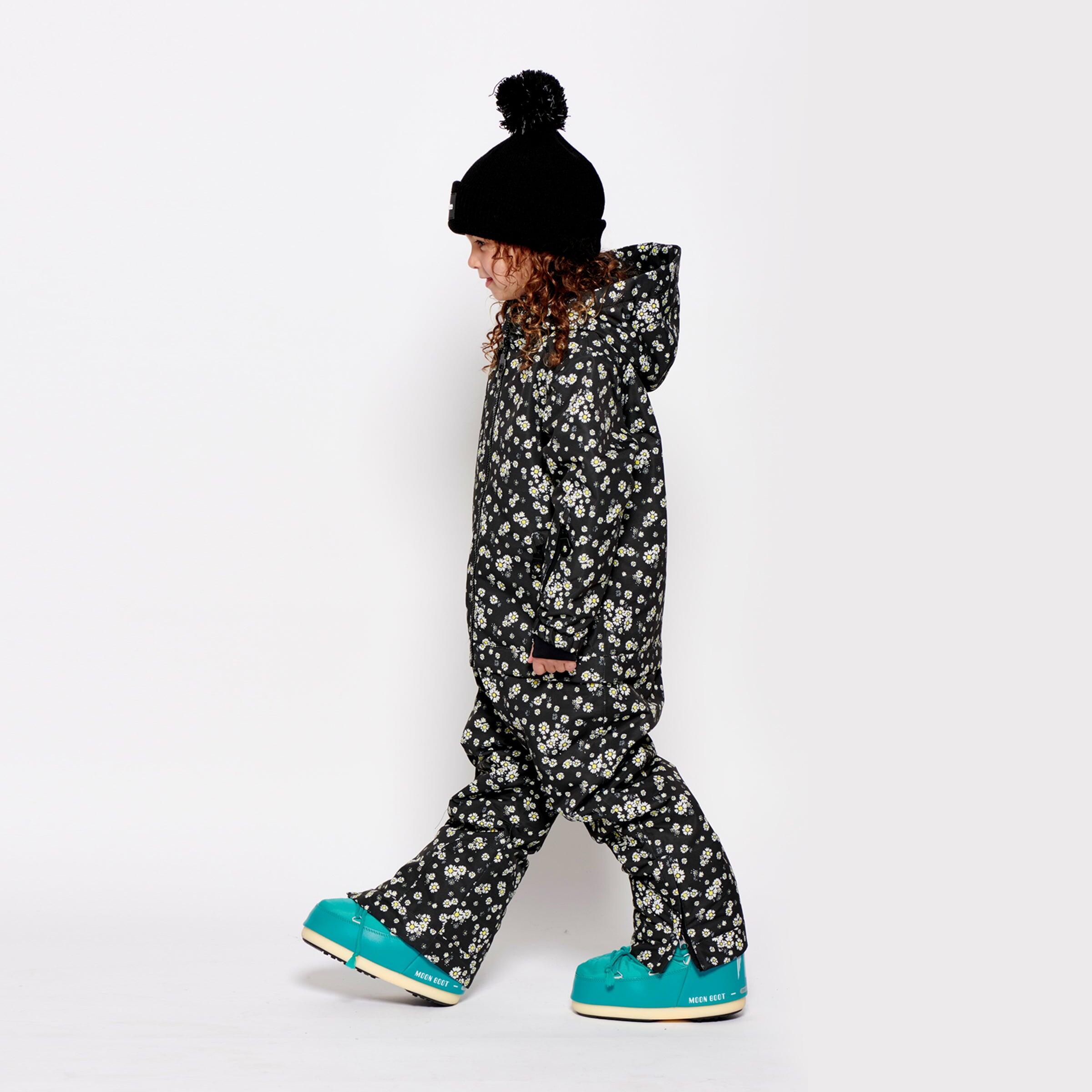 Kids 2-in-1 Snow Suit, Black Floral 3/7