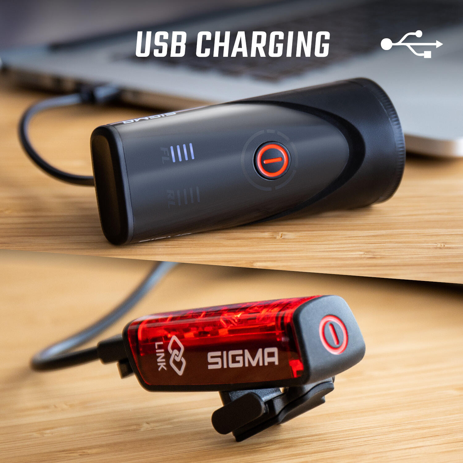 Kit éclairage Vélo SIGMA Aura 100 Avec Blaze Link - Feux Avant Et Arrière LED USB Noir