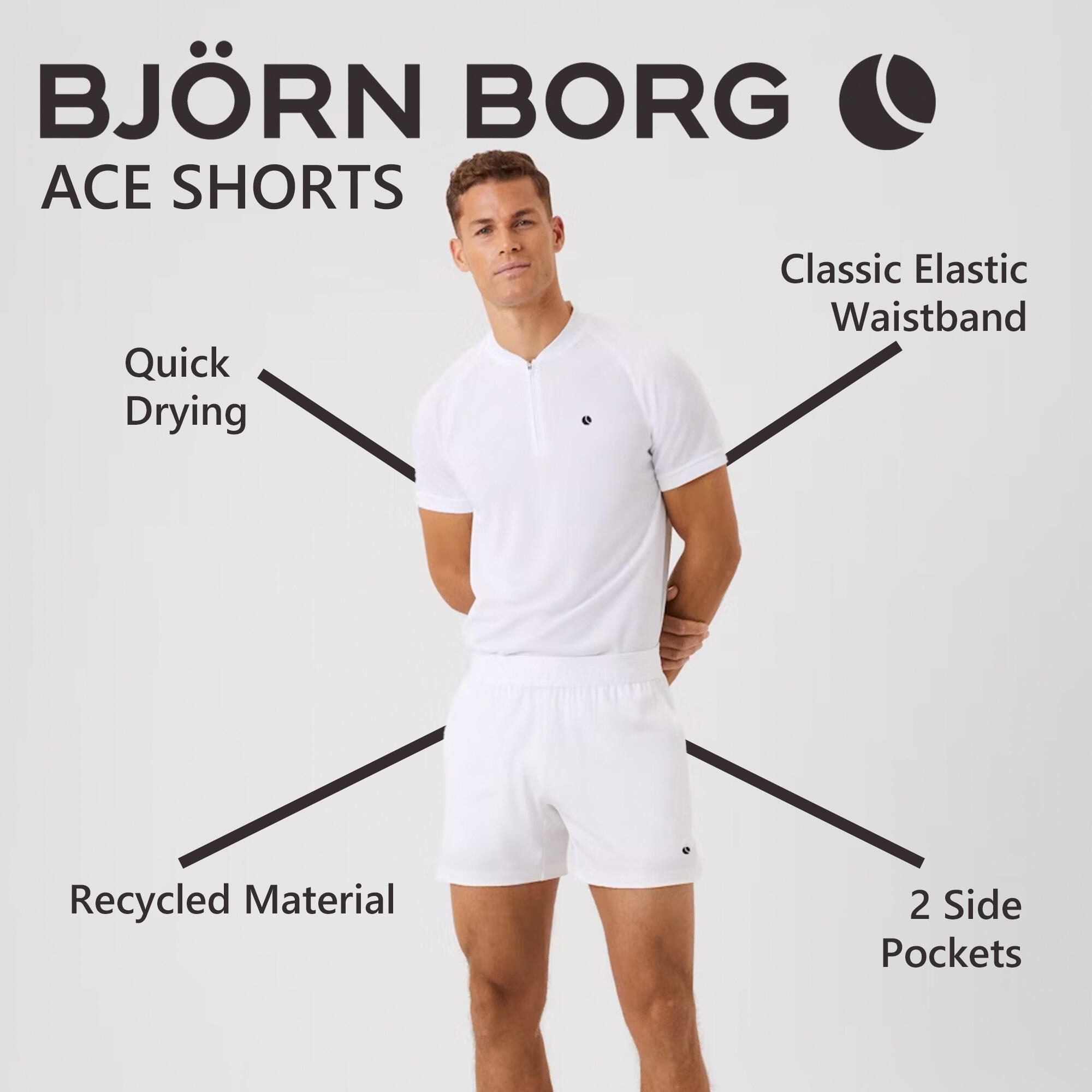 Mens Ace Short Sport Quick Drying Shorts with Pockets 6/6
