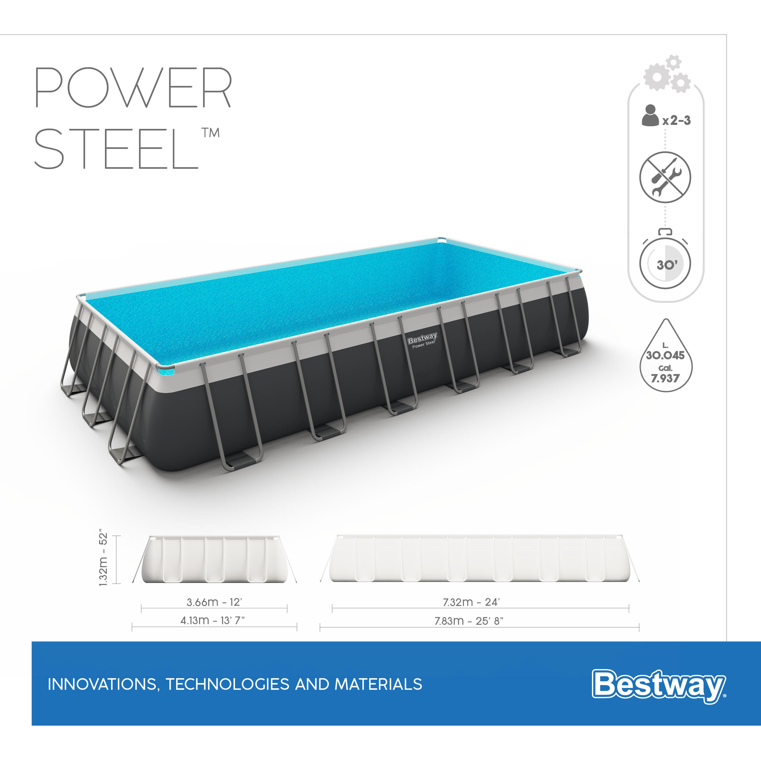 Bestway 56935-5 Piscina bae fuori terra rettangolare da 732x366x132 cm grigio 6/7
