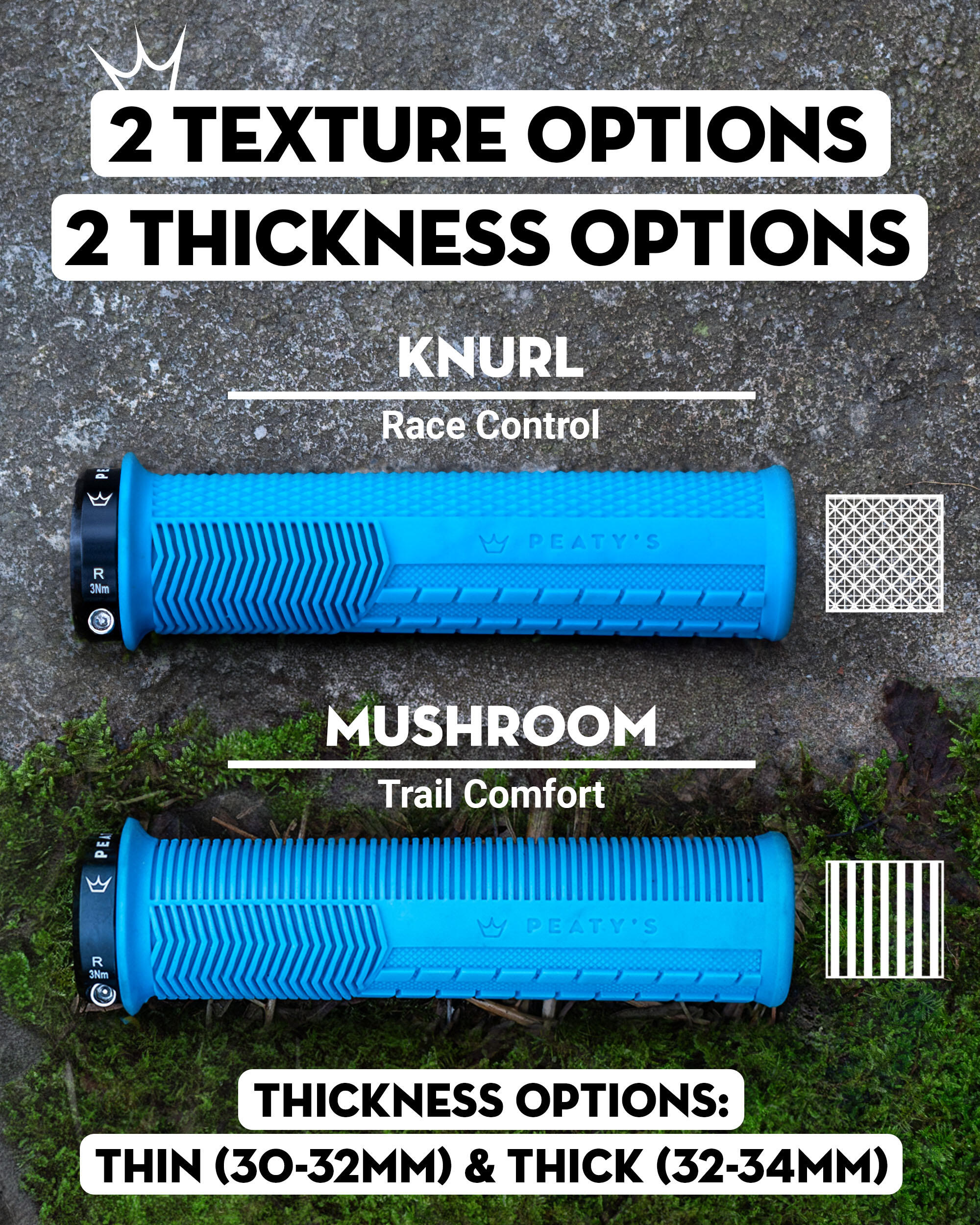 Peaty's Monarch Knurl Grip Thin (30-32mm) Slate – Mountain Bike MTB Grip 5/7