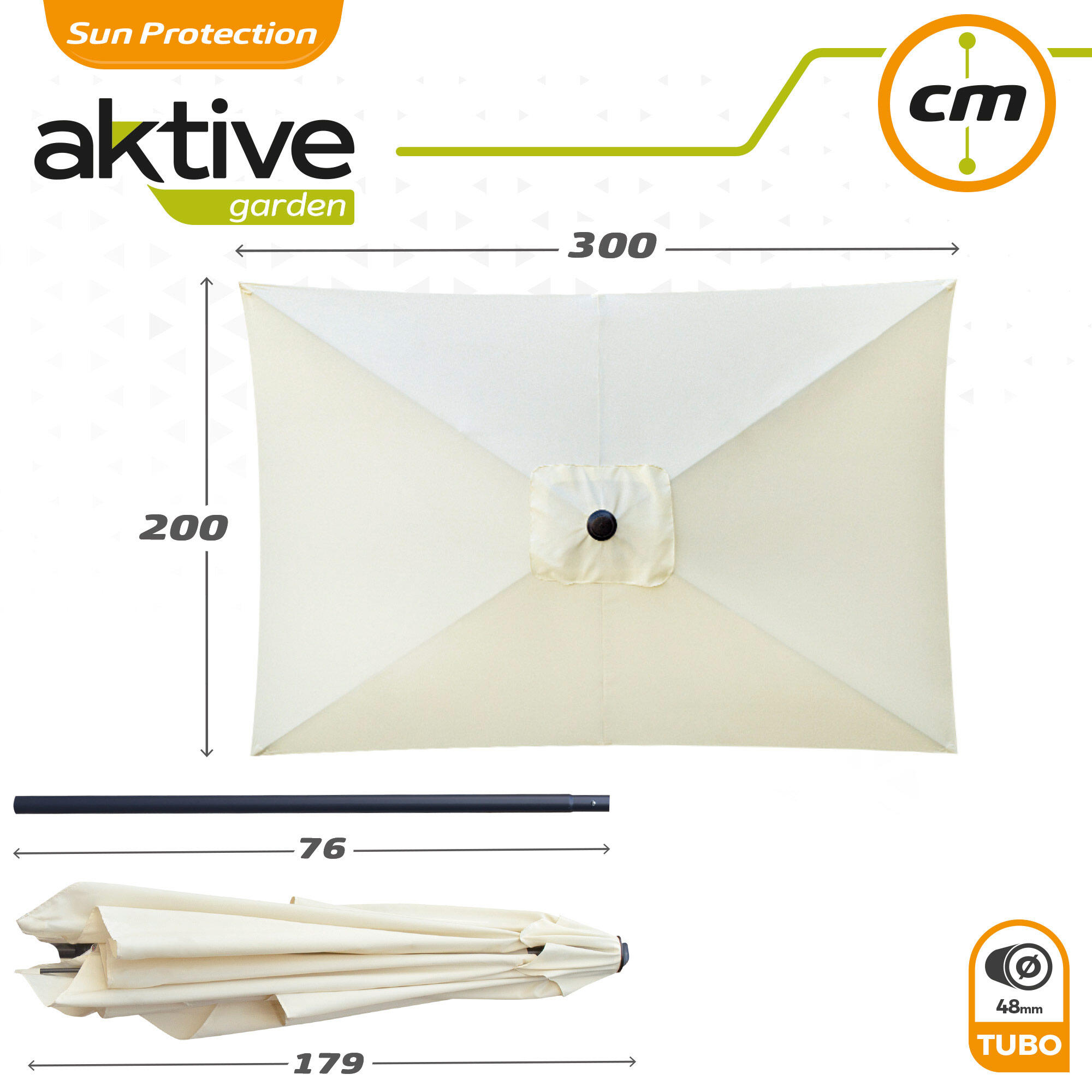 Parasol rectangular 200x300 cm color crema mástil aluminio Aktive Garden 6/7