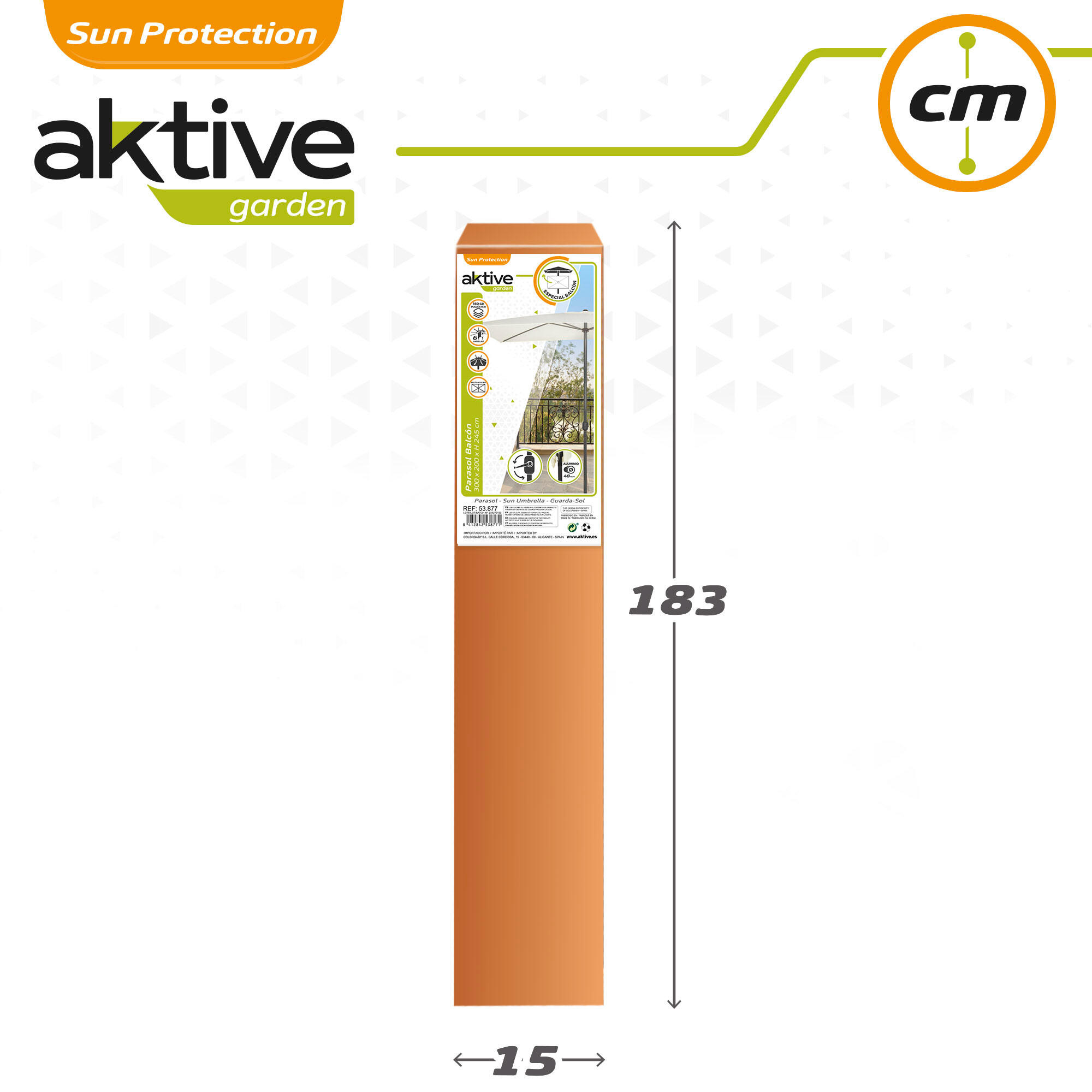 Parasol rectangular 200x300 cm color crema mástil aluminio Aktive Garden 7/7