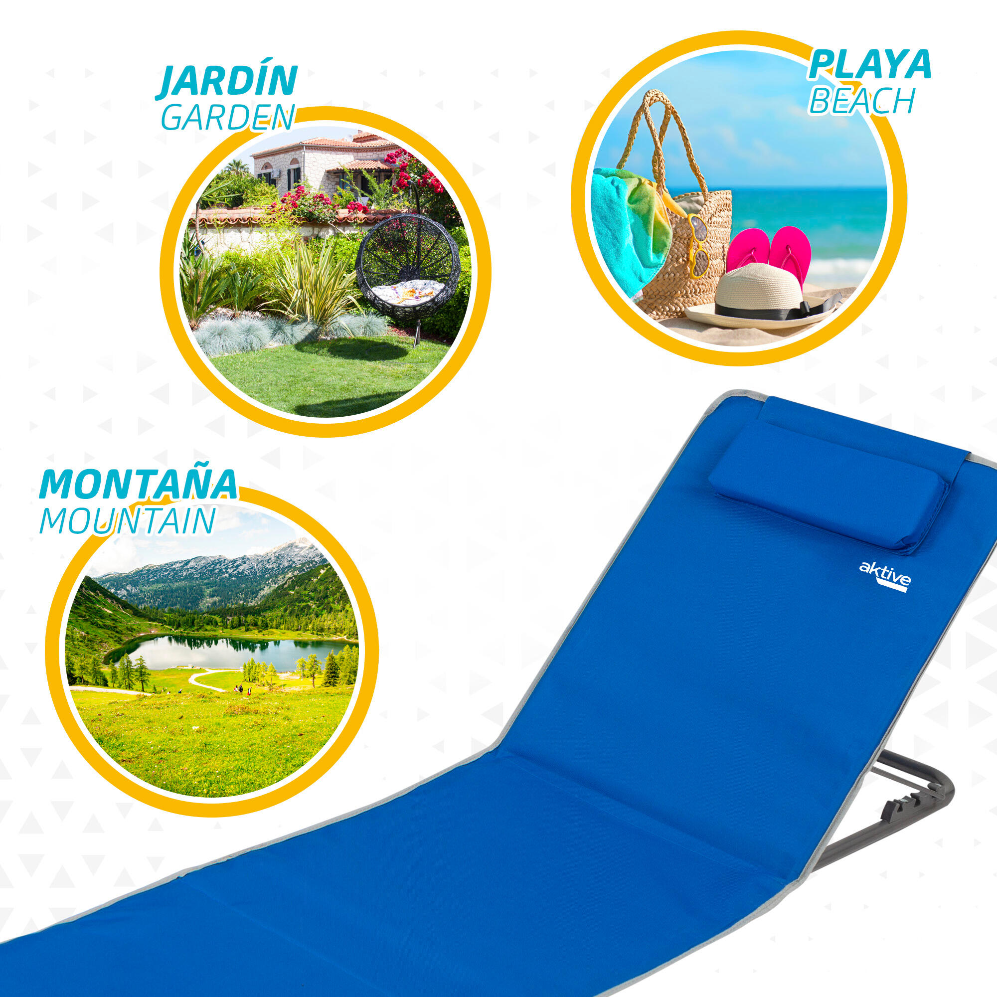 Tapis pliable avec dossier inclinable, coussin et pochette bleue Aktive 6/7