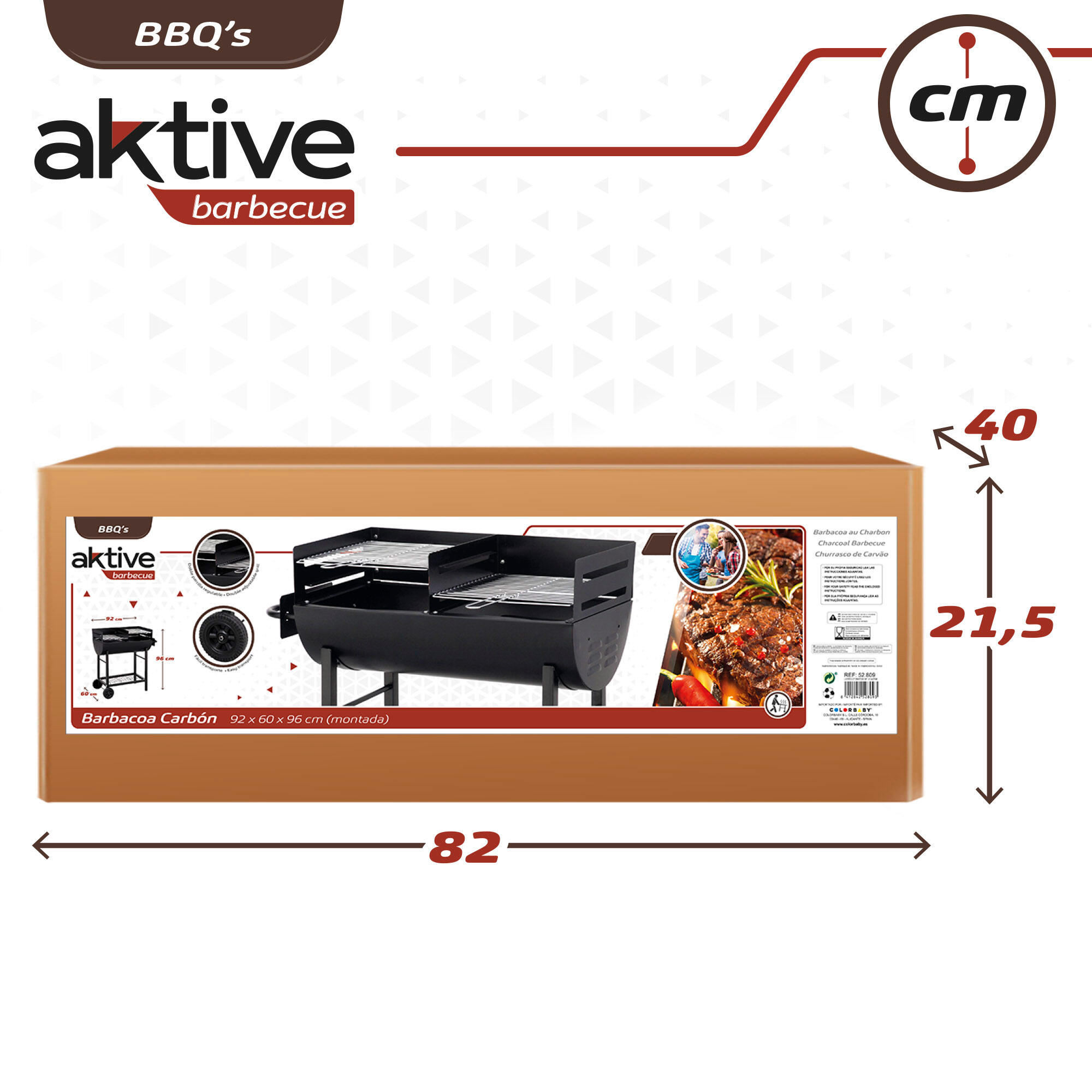 Barbacoa carbón portátil con doble parrilla y asa Aktive 7/7