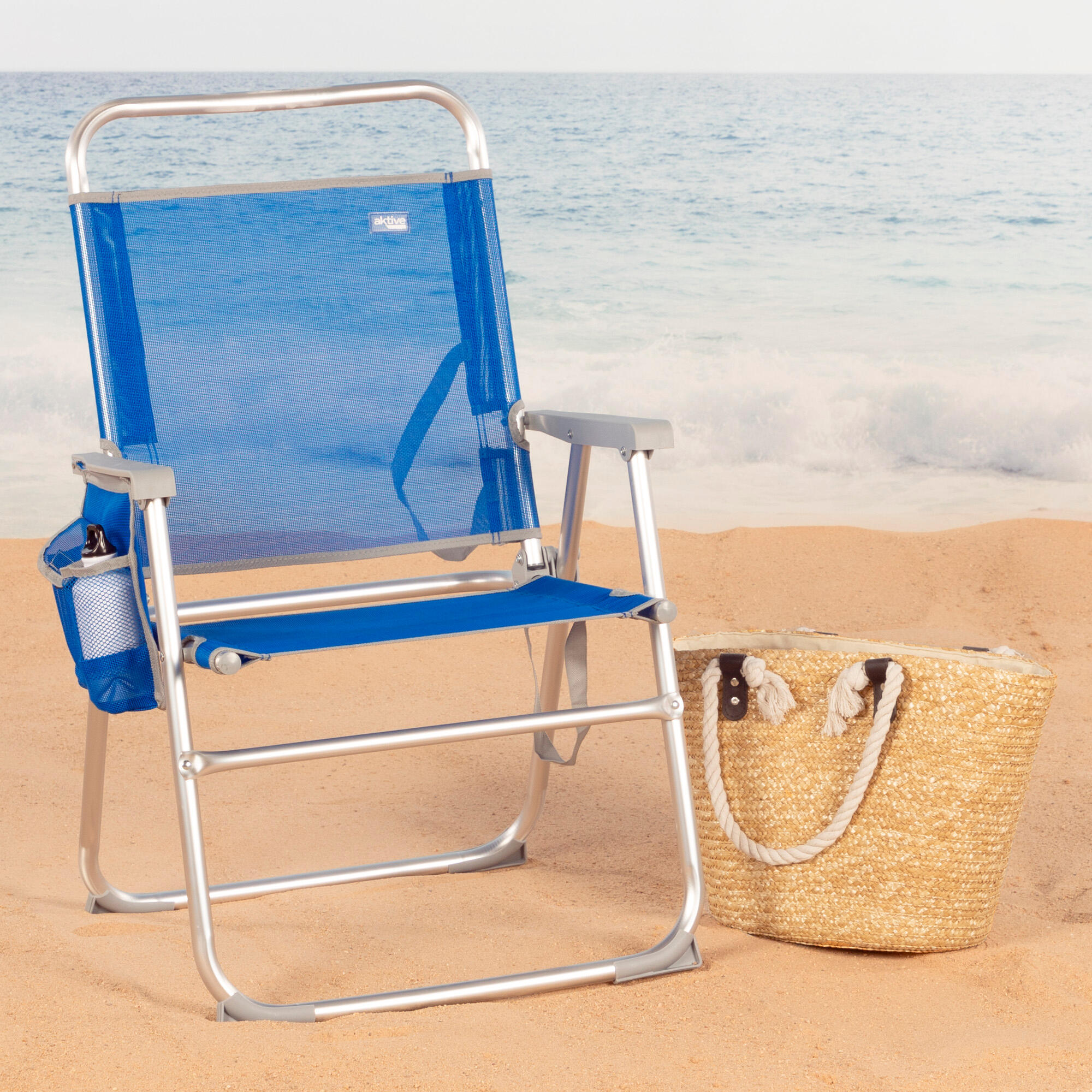 Silla playa plegable fija azul Aktive Beach 2/7