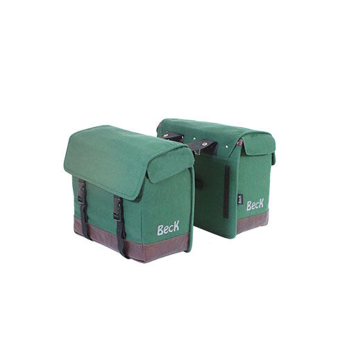 Beck - Sacoche Double Pour Vélo - Naturel - Grande Capacité - Pour Porte-bagages - Sacoche Vélo - Blanc|marron|vert - Taille Unique - Decathlon