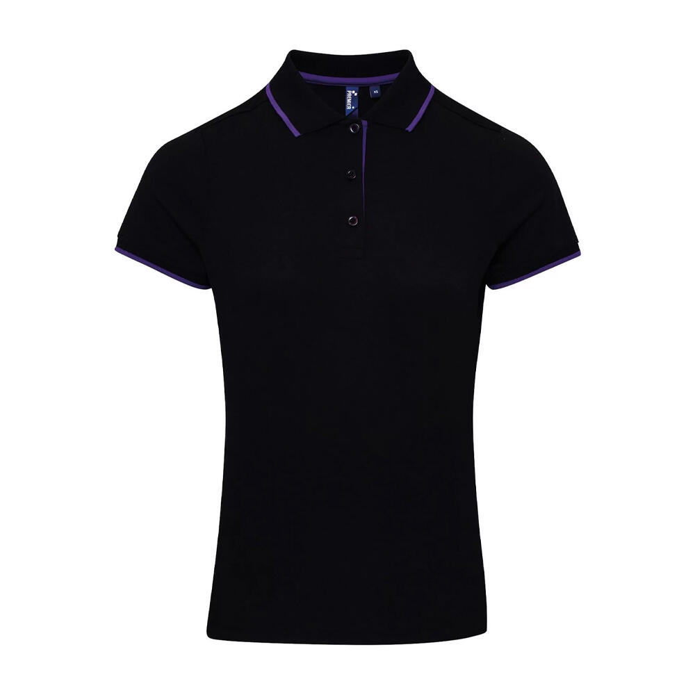 PREMIER Womens/Ladies Coolchecker Contrast Pique Polo Shirt (Black/Purple)