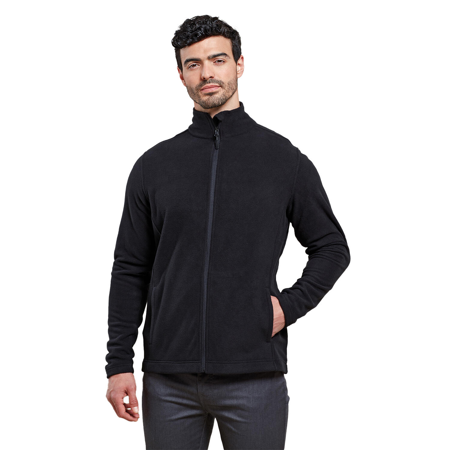 Mens Recyclight Microfleece Full Zip Jacket (Black) 2/3