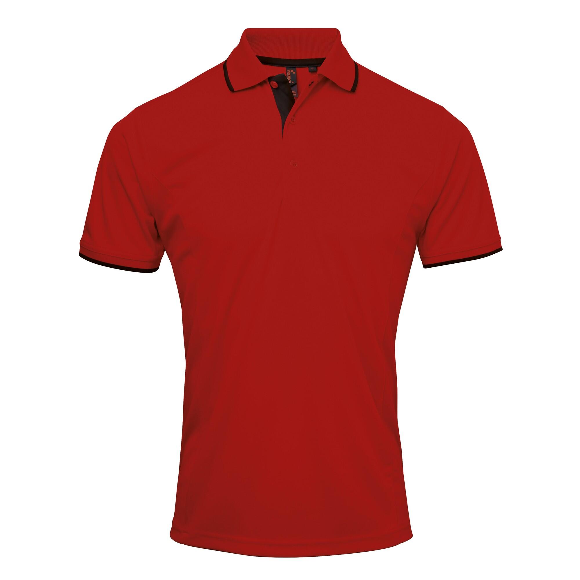 PREMIER Mens Contrast Coolchecker Polo Shirt (Red/Black)