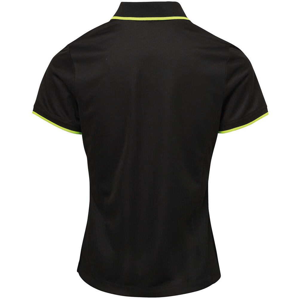 Womens/Ladies Contrast Coolchecker Polo Shirt (Black/Lime) 2/4
