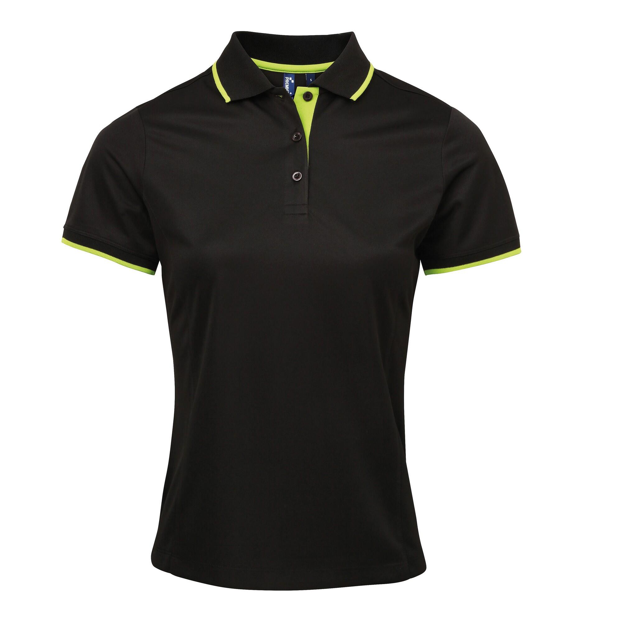 PREMIER Womens/Ladies Contrast Coolchecker Polo Shirt (Black/Lime)