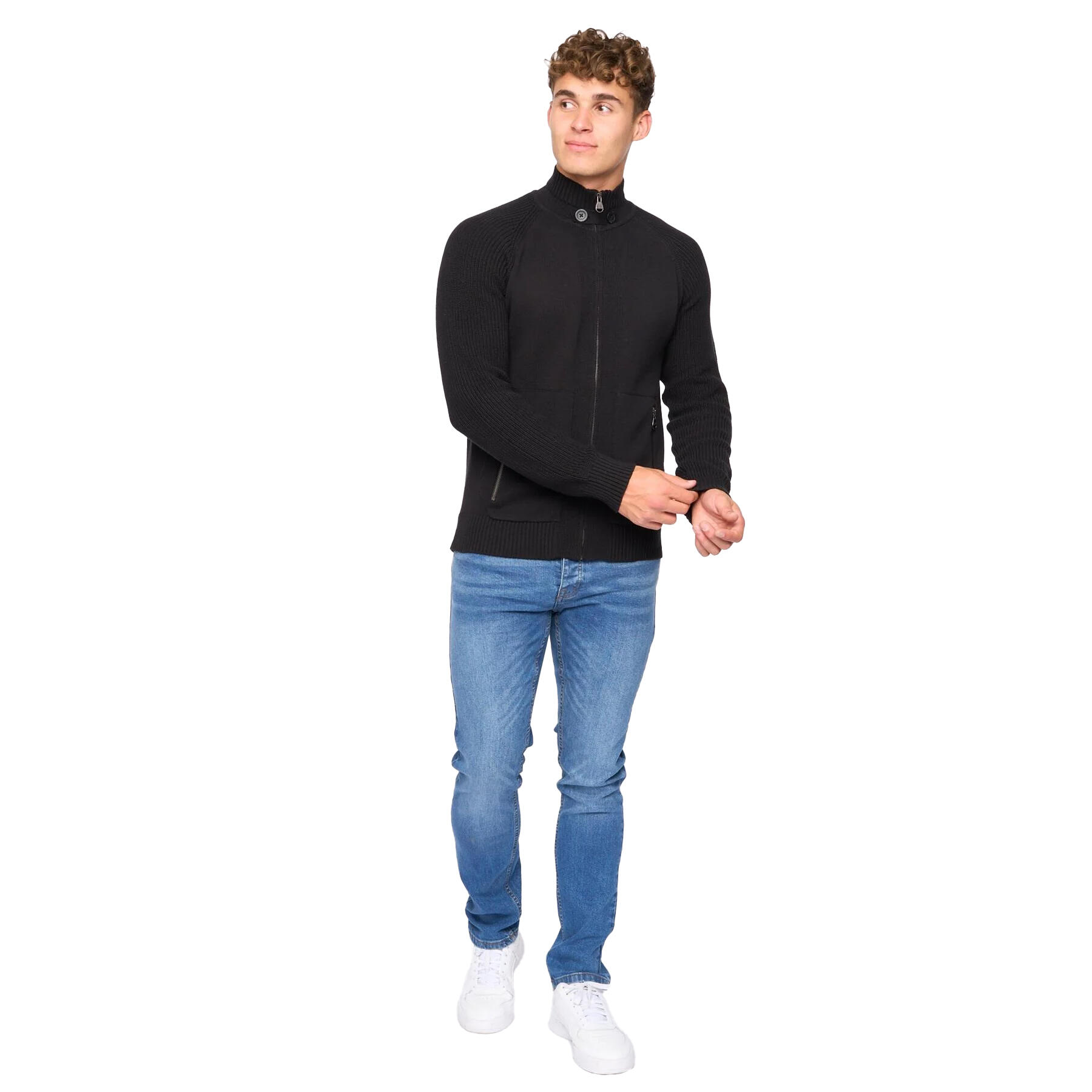 Mens Birchin Knitted Full Zip Jumper (Black) 3/3