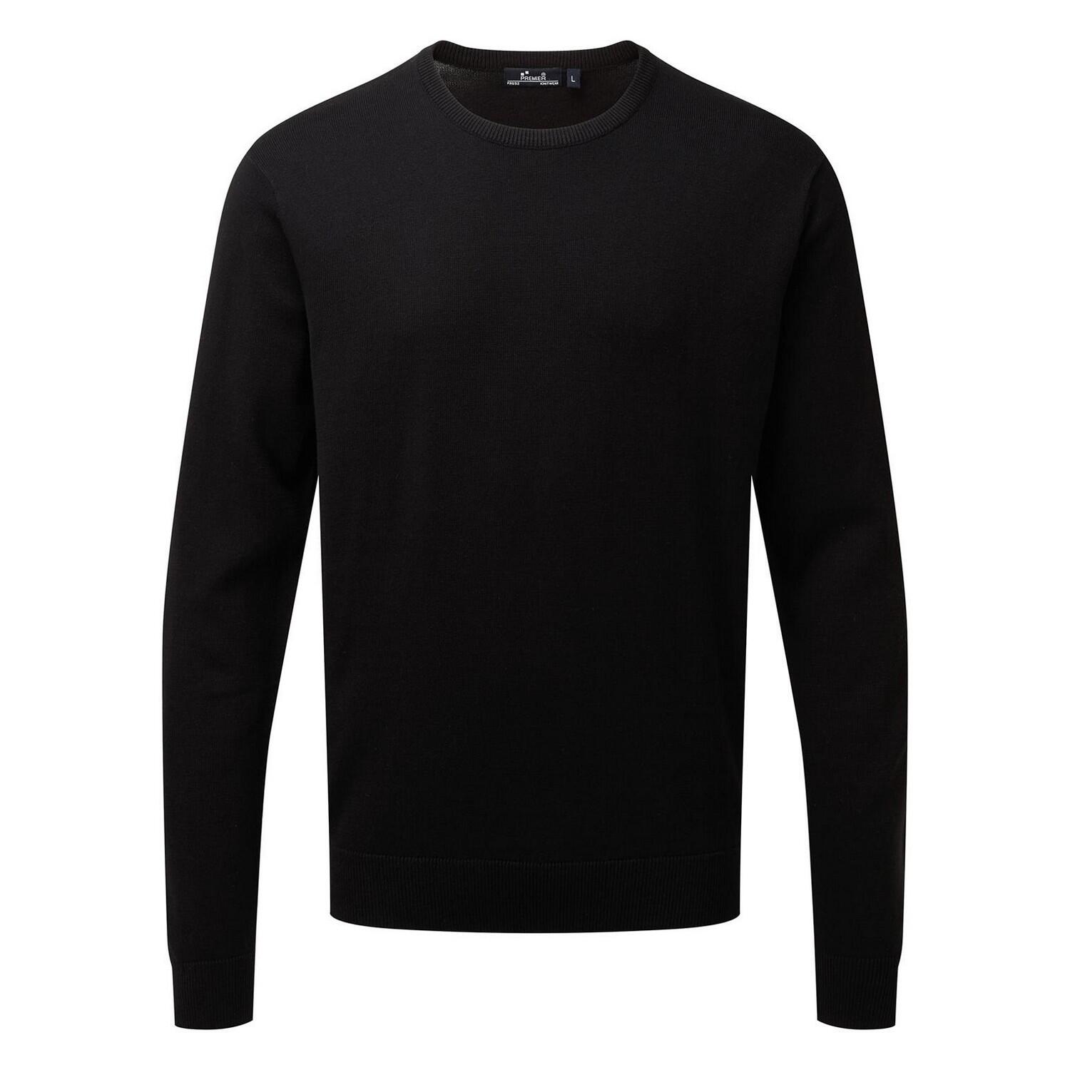 PREMIER Mens Knitted Cotton Crew Neck Sweatshirt (Black)