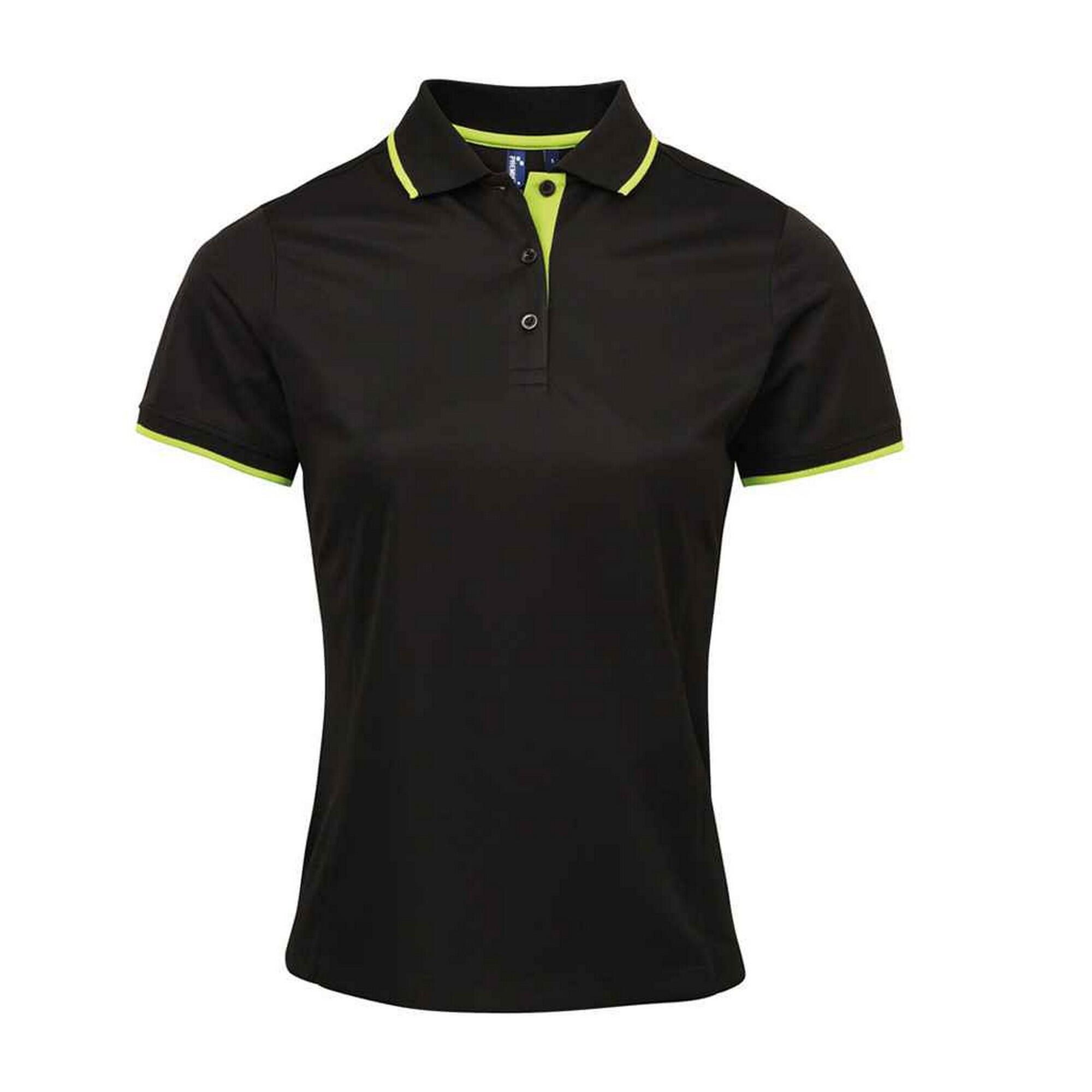 PREMIER Womens/Ladies Coolchecker Contrast Pique Polo Shirt (Black/Lime)
