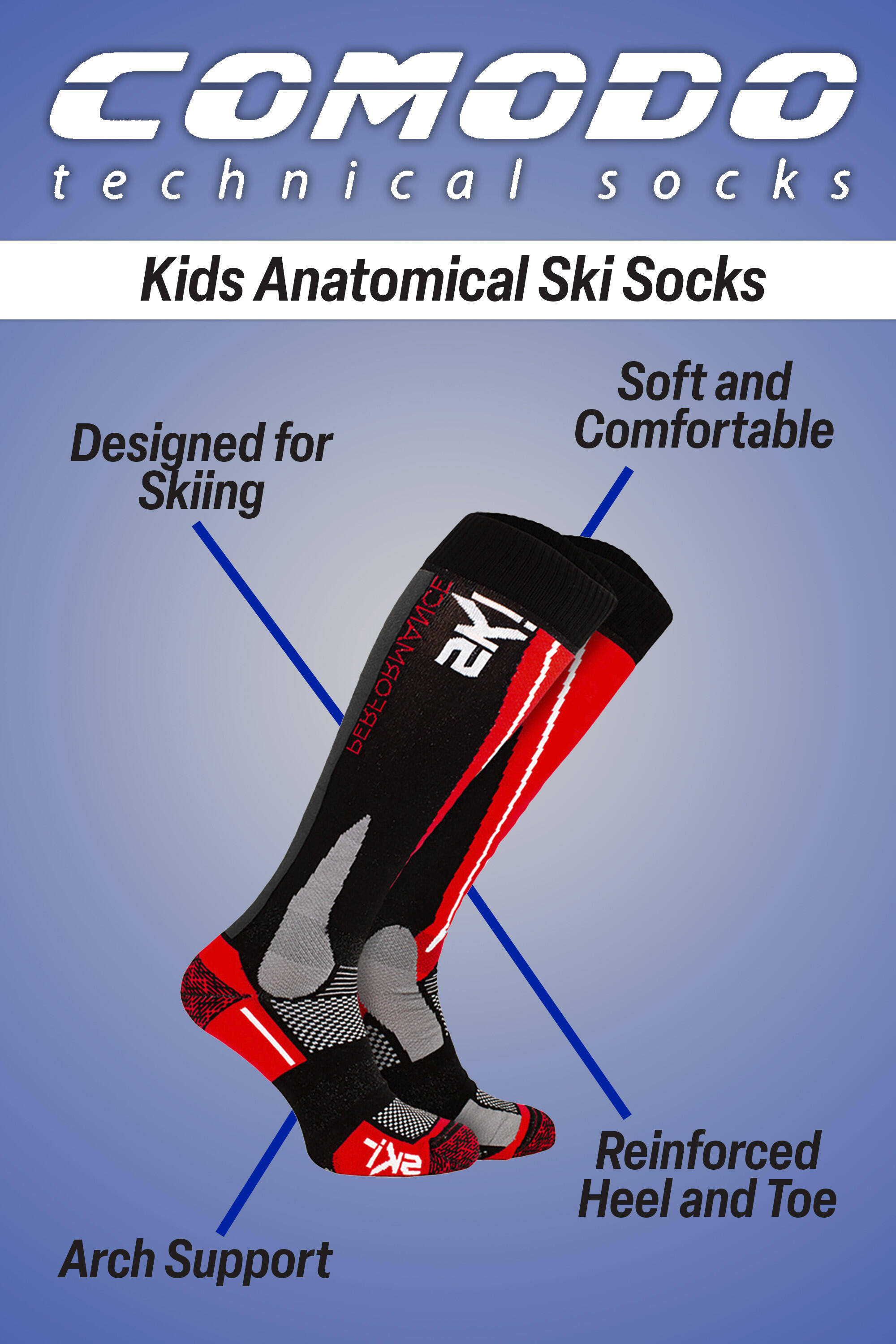 Kids High-Performance Ski Socks | Technical Knee High Snowboard Socks 3/3
