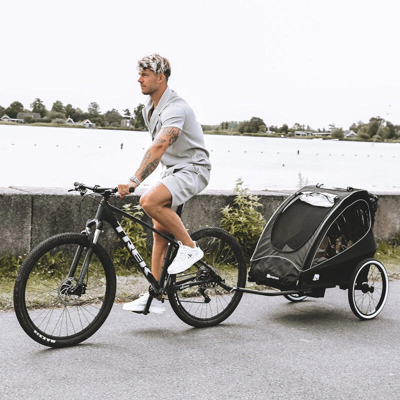 Luxus 3-in-1 Fahrradanhänger - Kinderwagen - 2 Personen - Schwarz 6/8