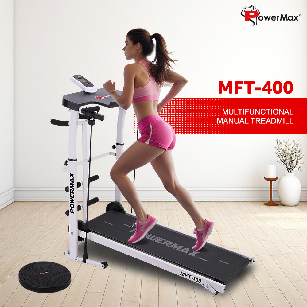 PowerMax Fitness MFT-400 Non-Electric Manual Treadmill For Home Use with Multifunction (Jogger, Twister, Sit-Up, Ropes), 2-Level