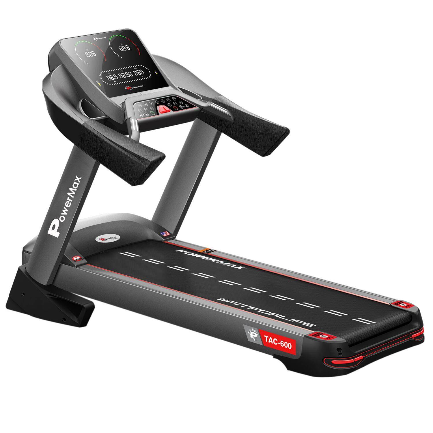 PowerMax Fitness TAC-600 5.0HP AC Commercial Motorized Treadmill for Home, Gym Club, Fitness Training Use with Android & iOS App, 18 Level Auto Incline & Auto Lubrication for Cardio Workout -  1