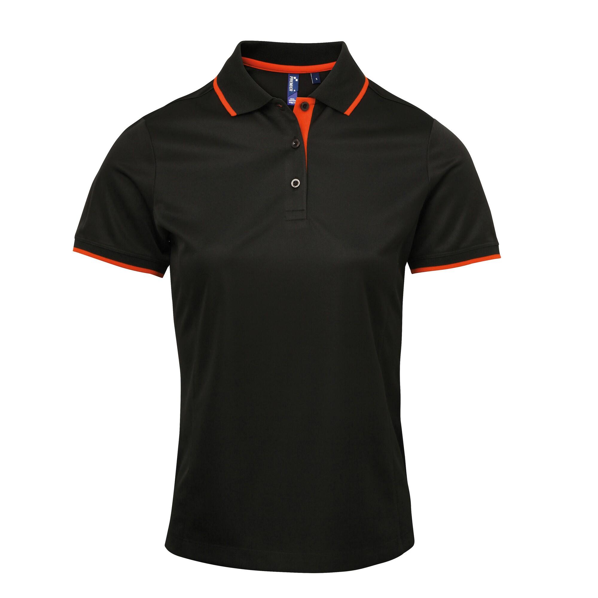 PREMIER Womens/Ladies Contrast Coolchecker Polo Shirt (Black/Orange)