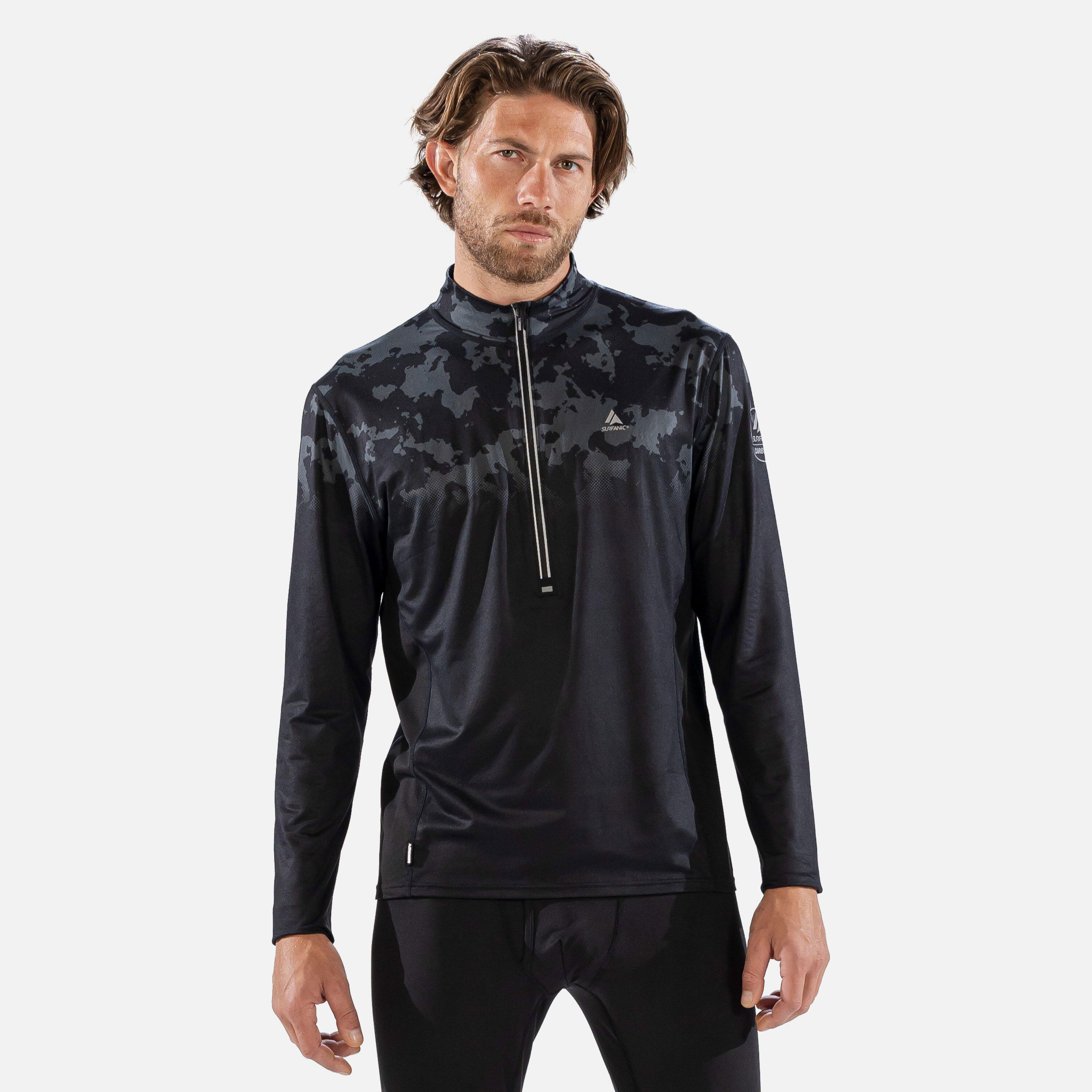 CarbonDri Bodyfit Broken Map Mens Zip Neck Black 1/7