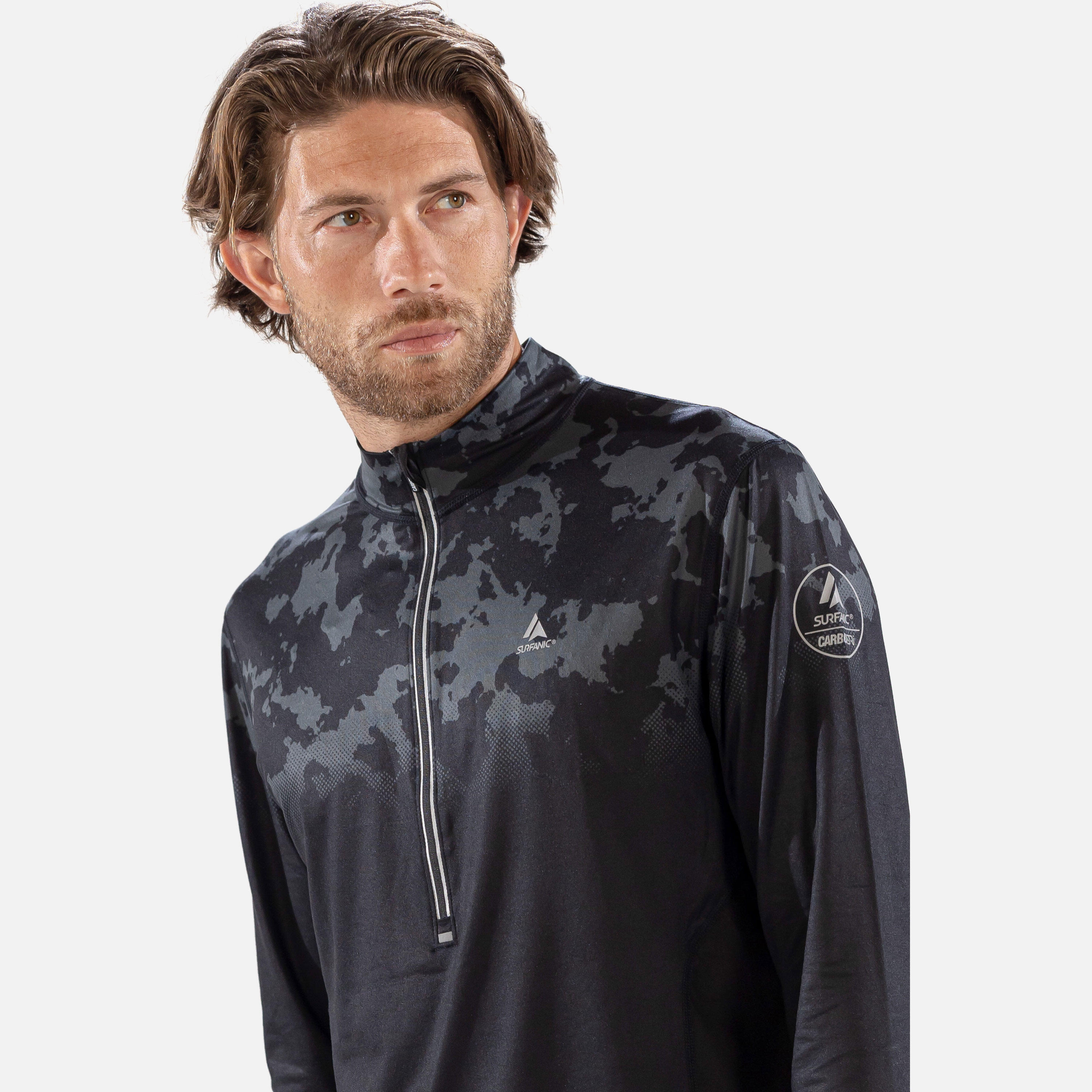 CarbonDri Bodyfit Broken Map Mens Zip Neck Black 3/7