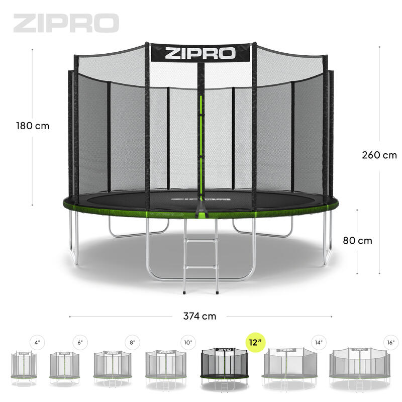 Trambulină de exterior Zipro Jump Pro cu plasă de protecție externă 12FT 374cm