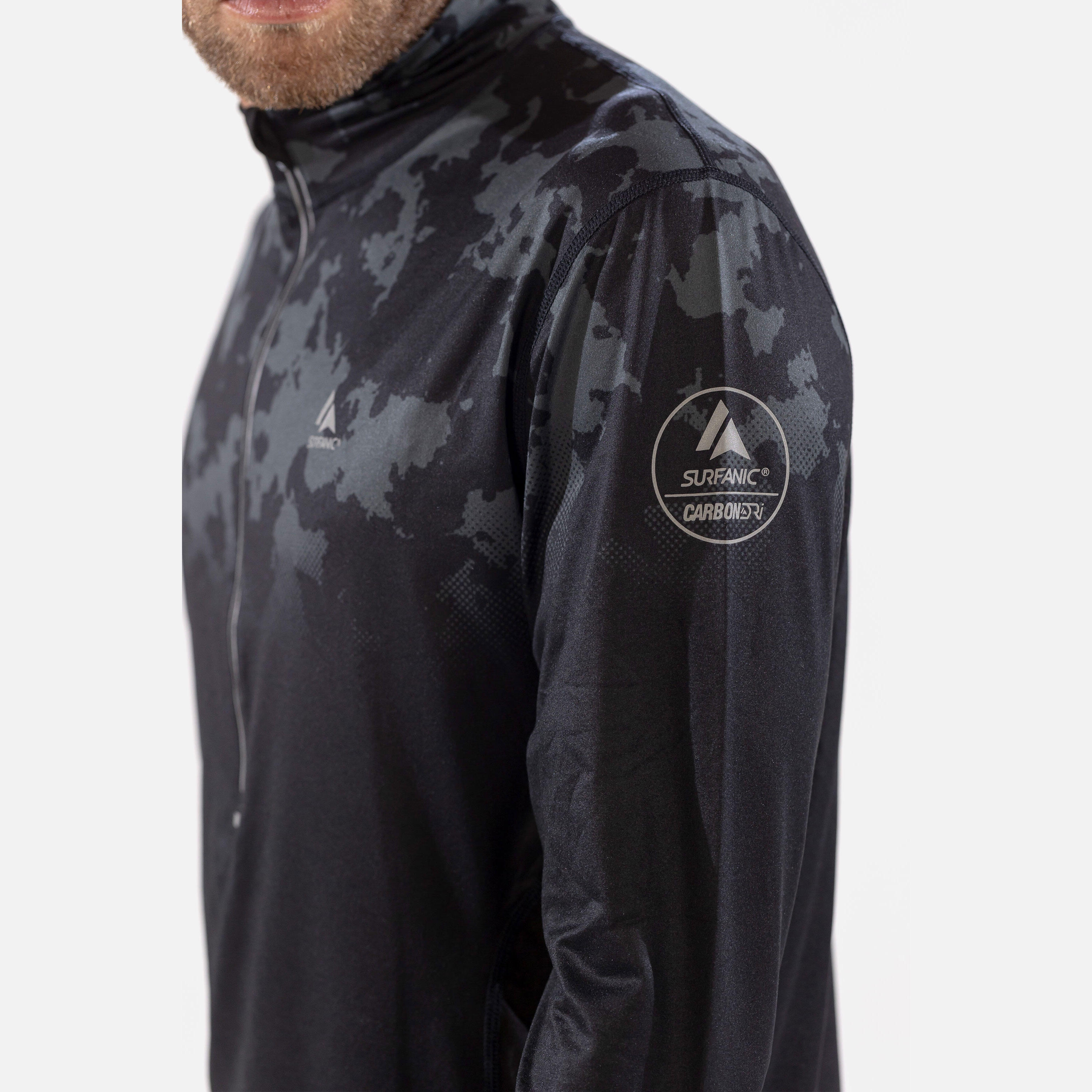 CarbonDri Bodyfit Broken Map Mens Zip Neck Black 5/7