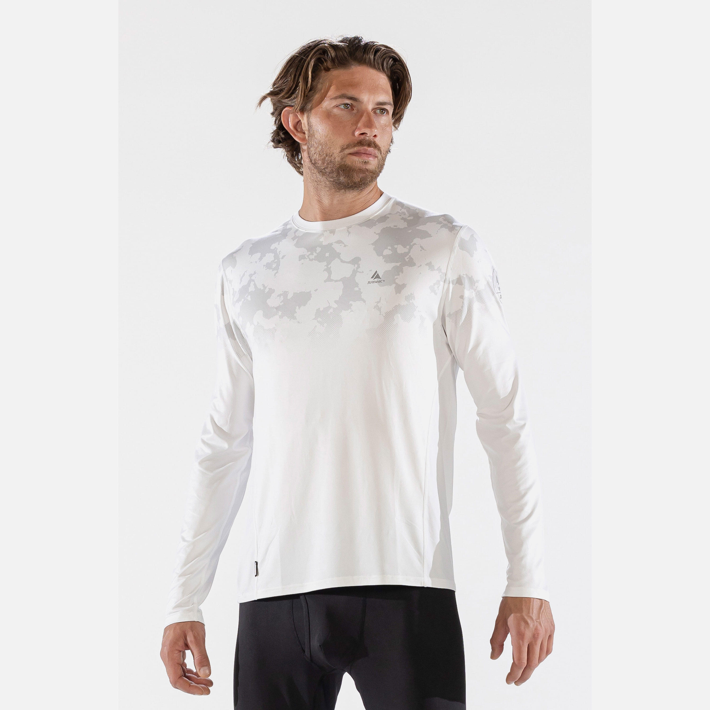 SURFANIC CarbonDri Bodyfit Broken Map Mens Crew Neck Optic White