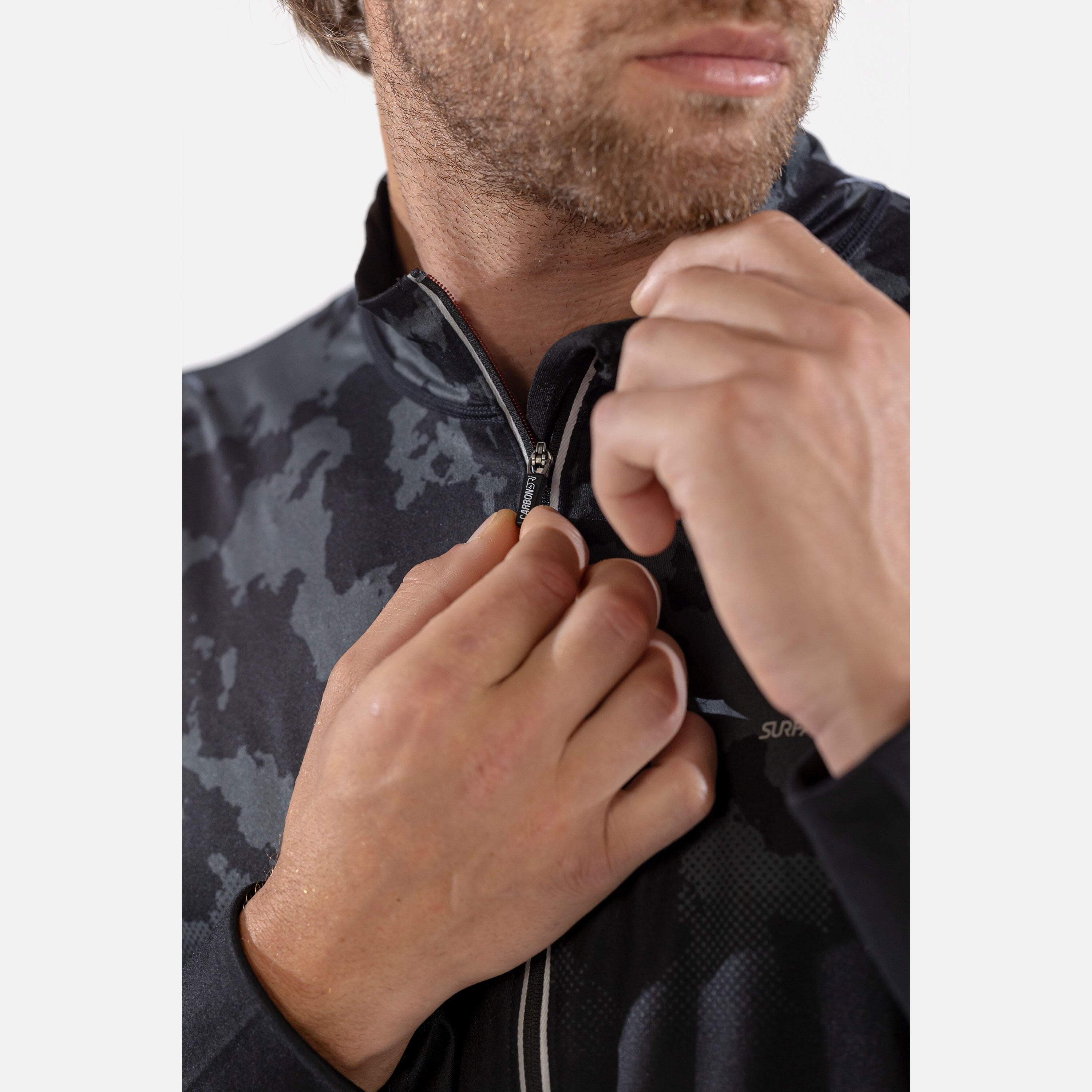 CarbonDri Bodyfit Broken Map Mens Zip Neck Black 7/7