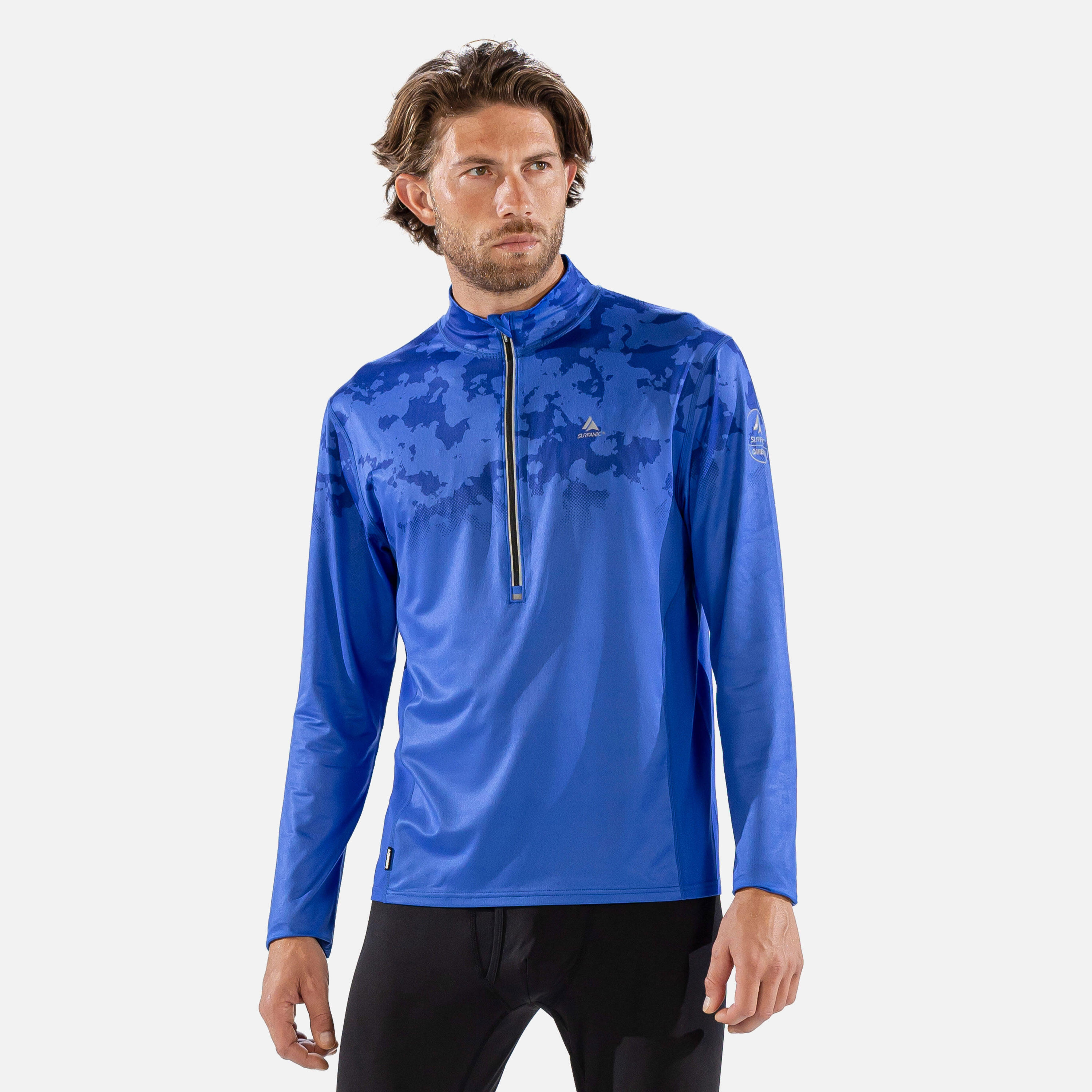 SURFANIC CarbonDri Bodyfit Broken Mens Map Zip Neck Brilliant Blue