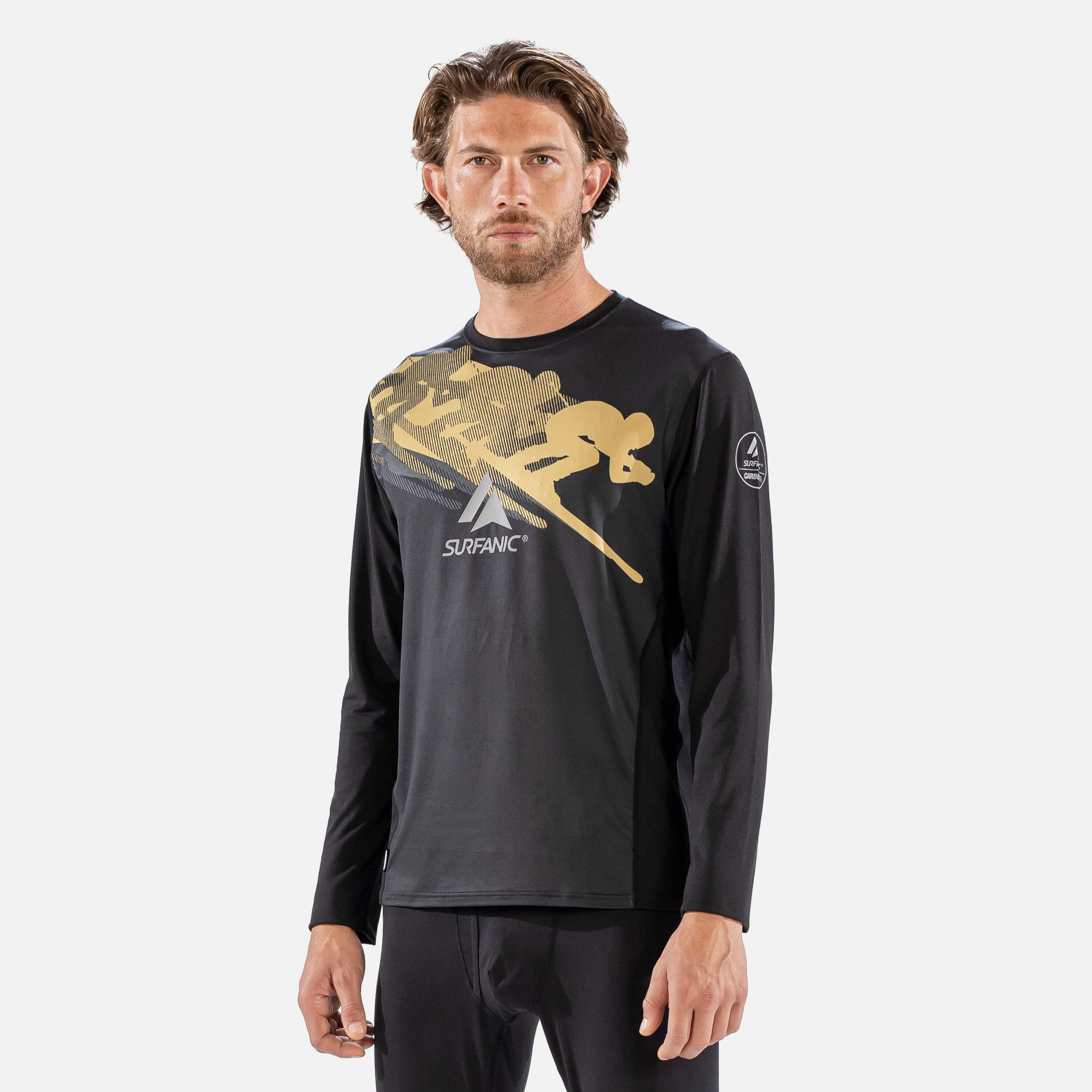 SURFANIC CarbonDri Bodyfit Racer Mens Crew Neck Black
