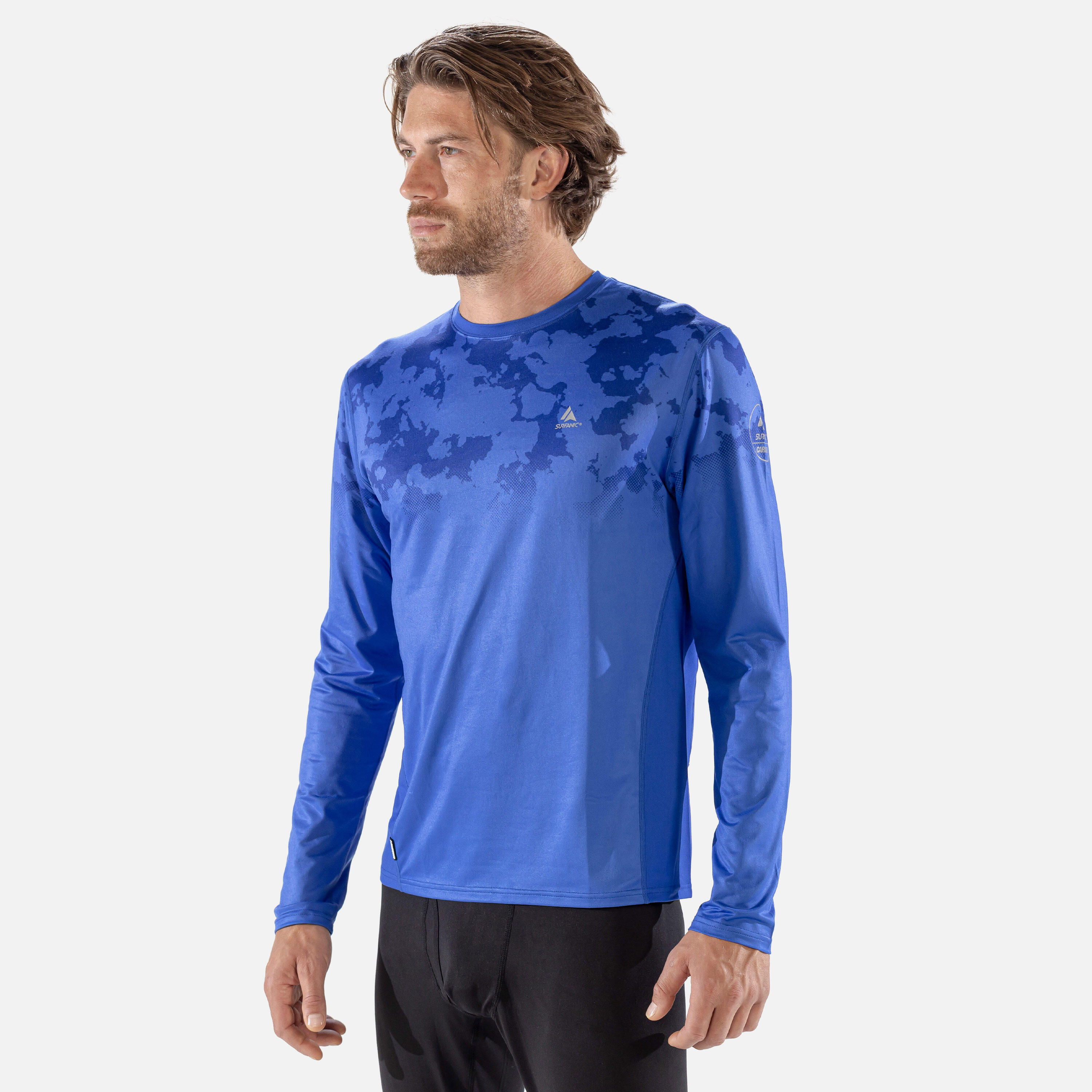 SURFANIC CarbonDri Bodyfit Broken Map Mens Crew Neck Brilliant Blue