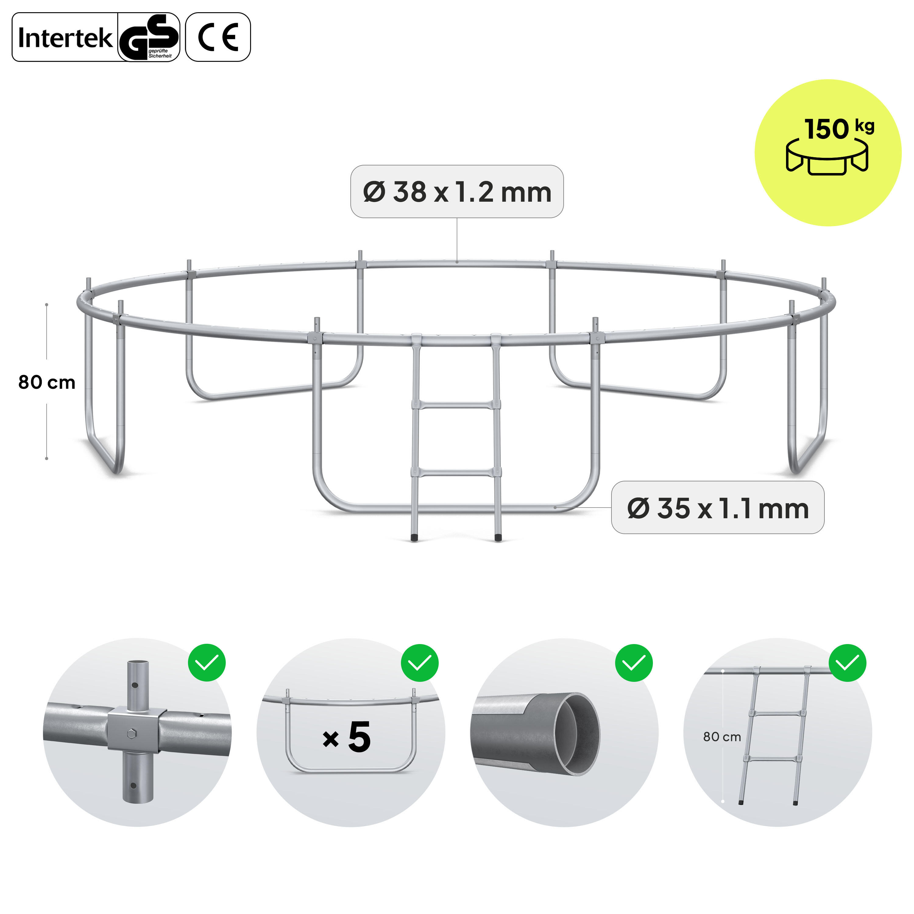 Trampoline rond Jump Pro Premium 12FT 374 cm filet de protection intérieur 7/7