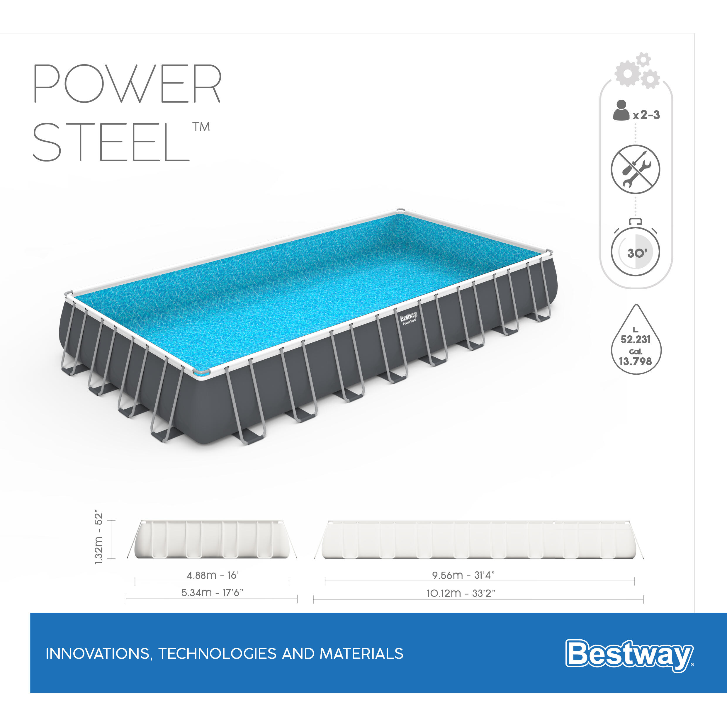 Bestway 56936-5 Piscina base fuori terra Power Steel da 956x488x132 cm grigia 7/7
