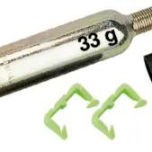 Re-arming kit: 33g CO² cylinder + water-soluble cartridge for auto inflators