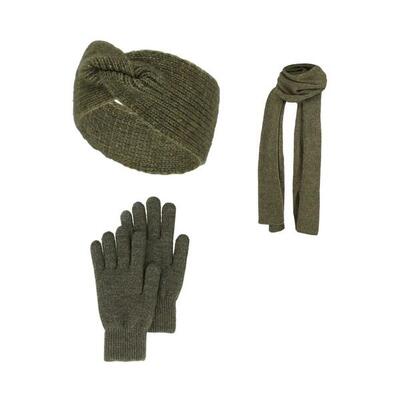 Heatkeeper - winterset dames - handschoenen/haarband/sjaal - midden bruin - one