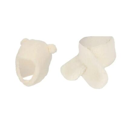 Ensemble écharpe et bonnet bébé en laine Teddy 0-6 mois blanc cassé