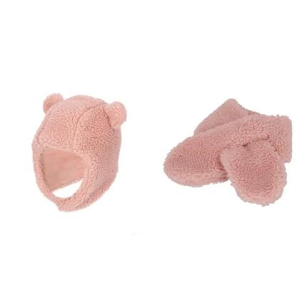 Ensemble écharpe et bonnet bébé en laine Teddy 6-12 mois rose clair