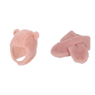 Heatkeeper - baby sjaal & muts - set - teddy wol - licht roze